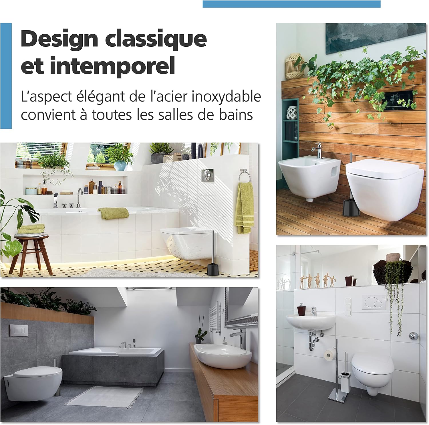 Detalle 2 de Nirox : lot de 4 brosses WC avec manches en acier inoxydable (diamètre de tête 8 cm)