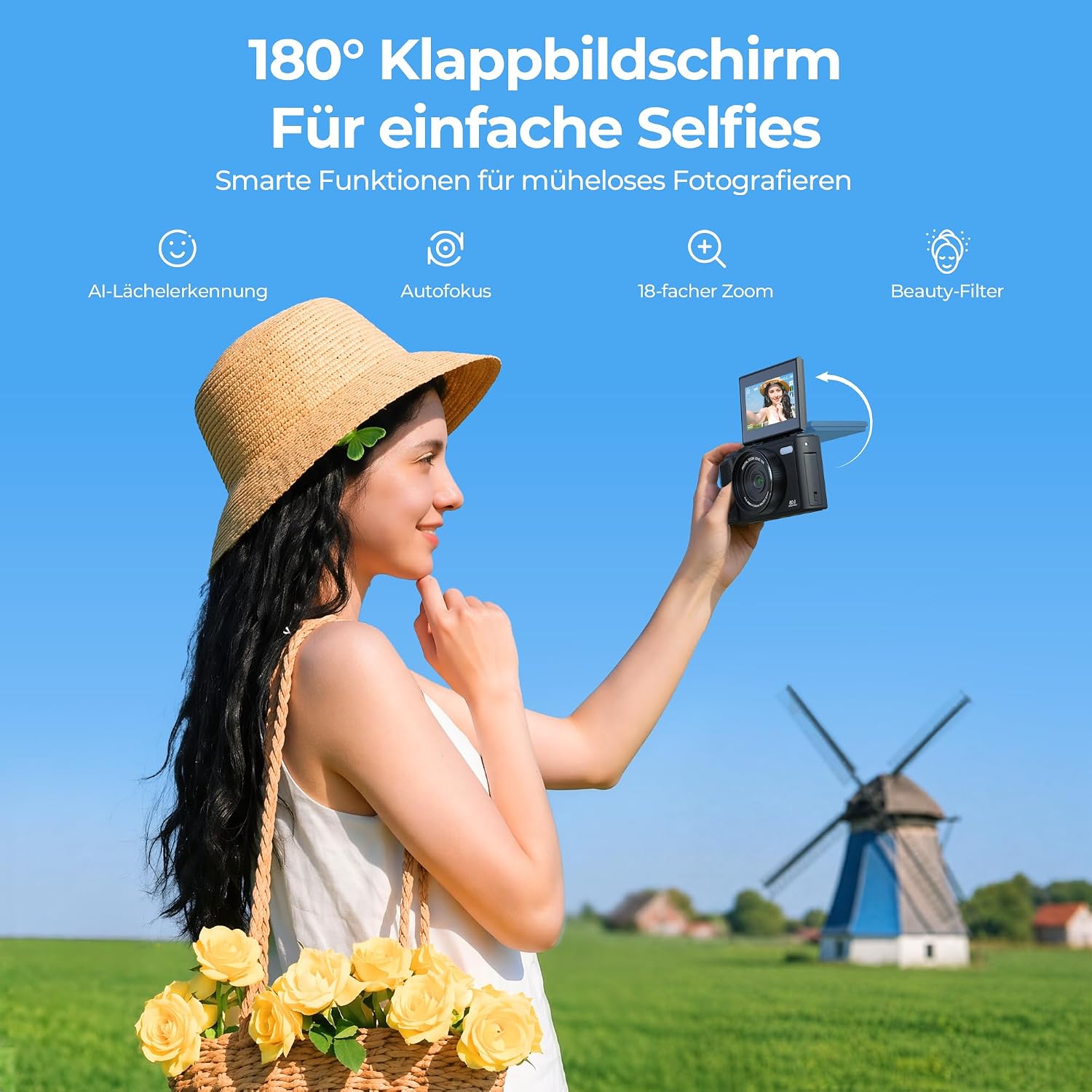 Detalle de 5K WiFi Digitalkamera & Fotokamera mit 80 MP – ideal für Einsteiger und Vlogging