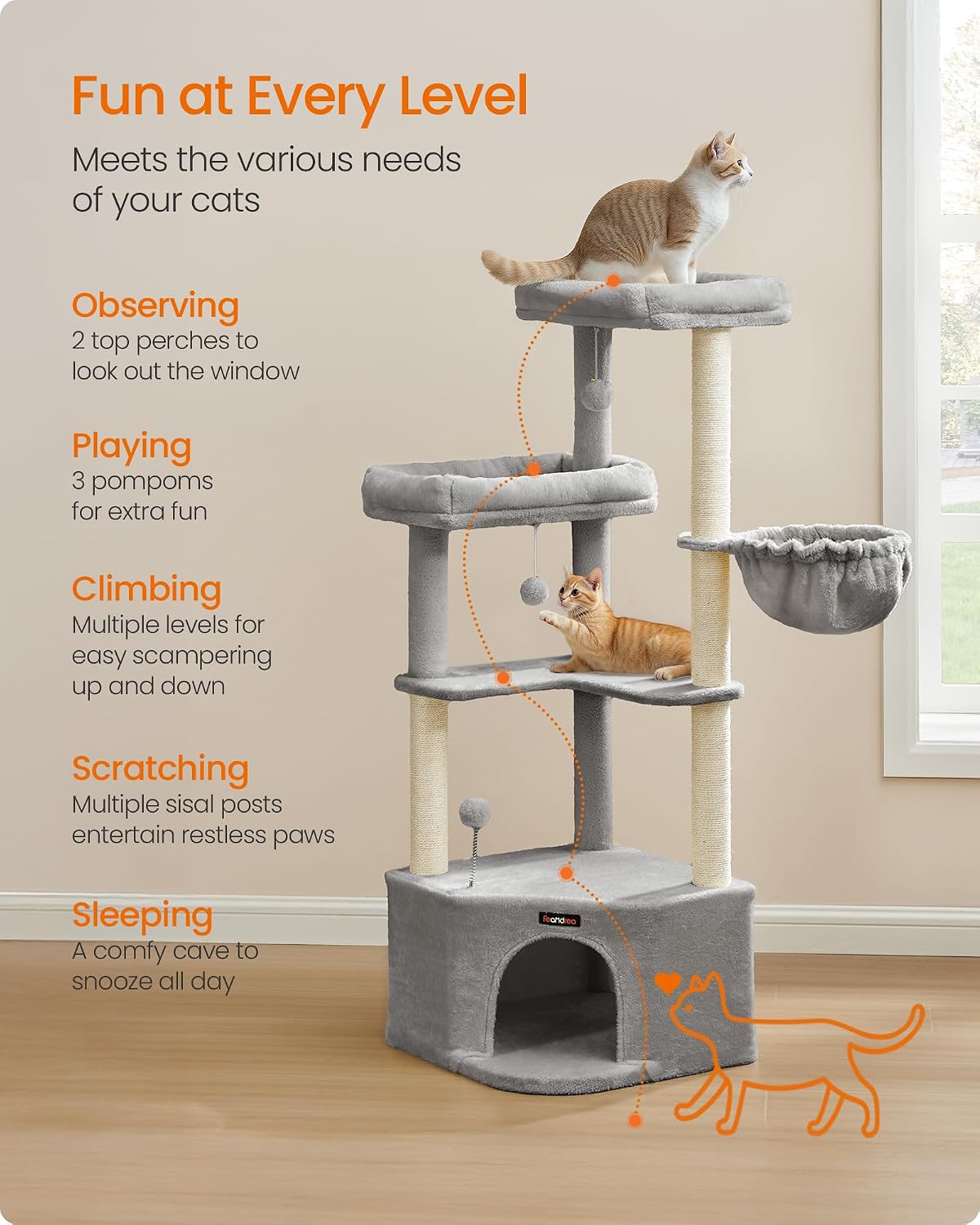 Detalle 2 de FEANDREA CLAWFY PCT009G01 Cat Tree Tower with Large Cave and Sisal Posts