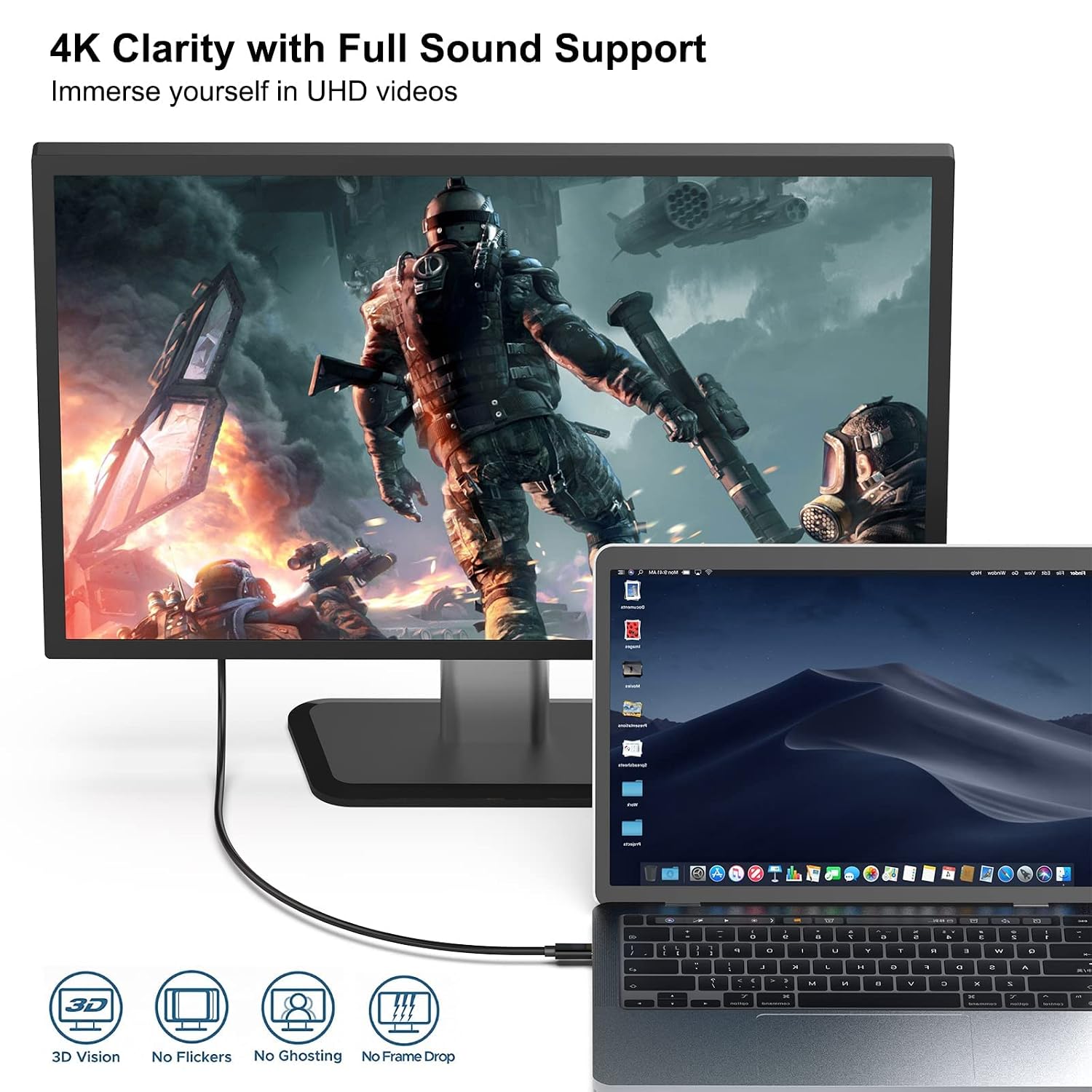 Detalle de BENFEI USB-C (Thunderbolt 3) to HDMI 4K Cable (0.9m) – USB-C to HDMI Adapter, Gold-Plated