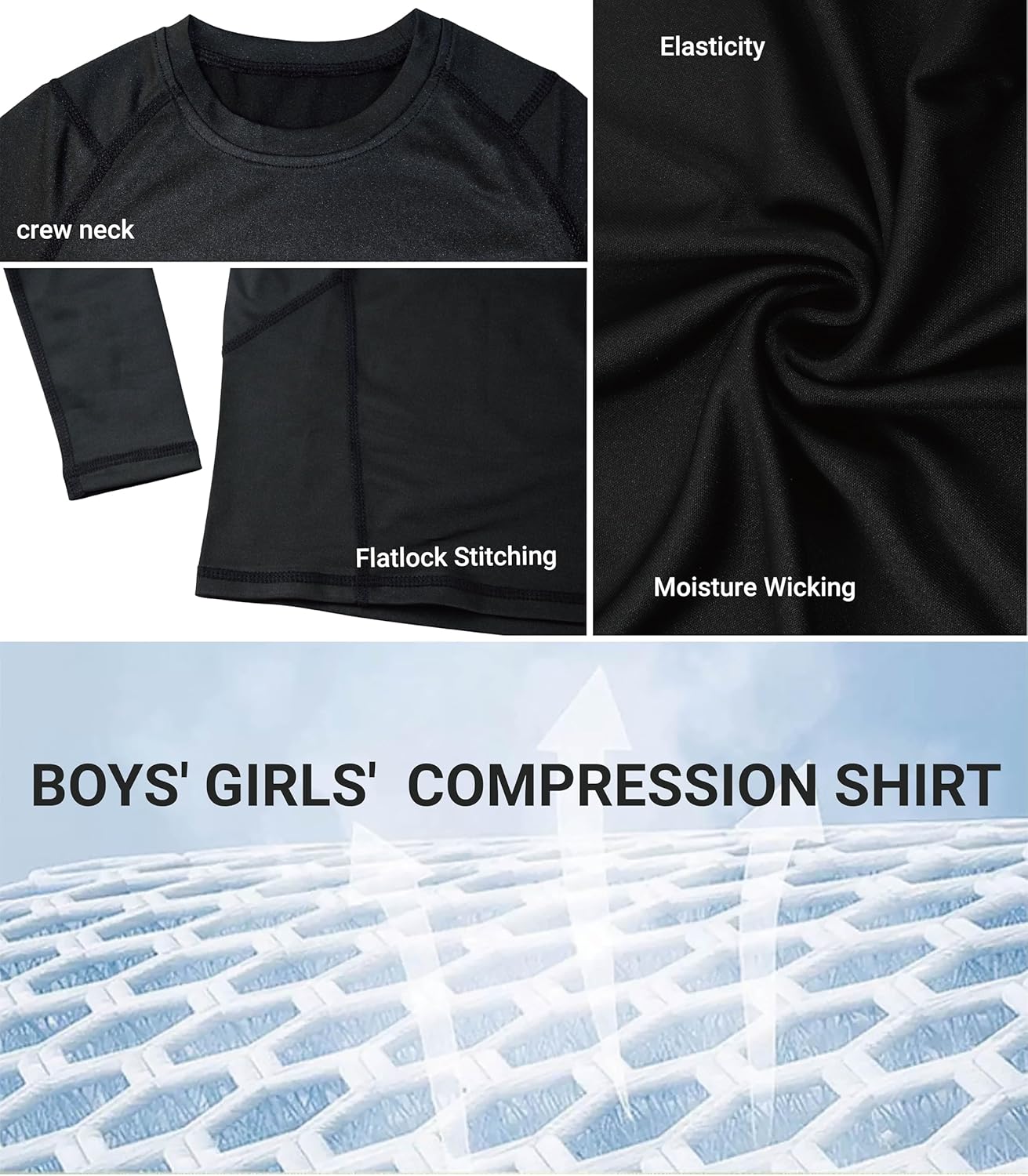 Detalle de TeGlraddix long sleeve compression shirt for boys & girls (93% polyester, 7% spandex)