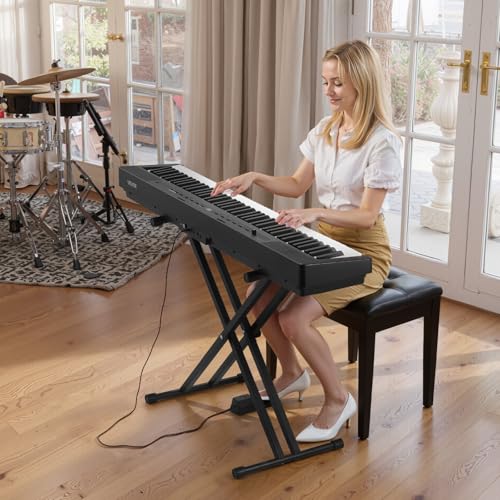 Thumbnail 7 de VEVOR Pianoforte Digitale a 88 Tasti con Supporto a X, 280 Toni, 260 Ritmi, Registrazione — Nero