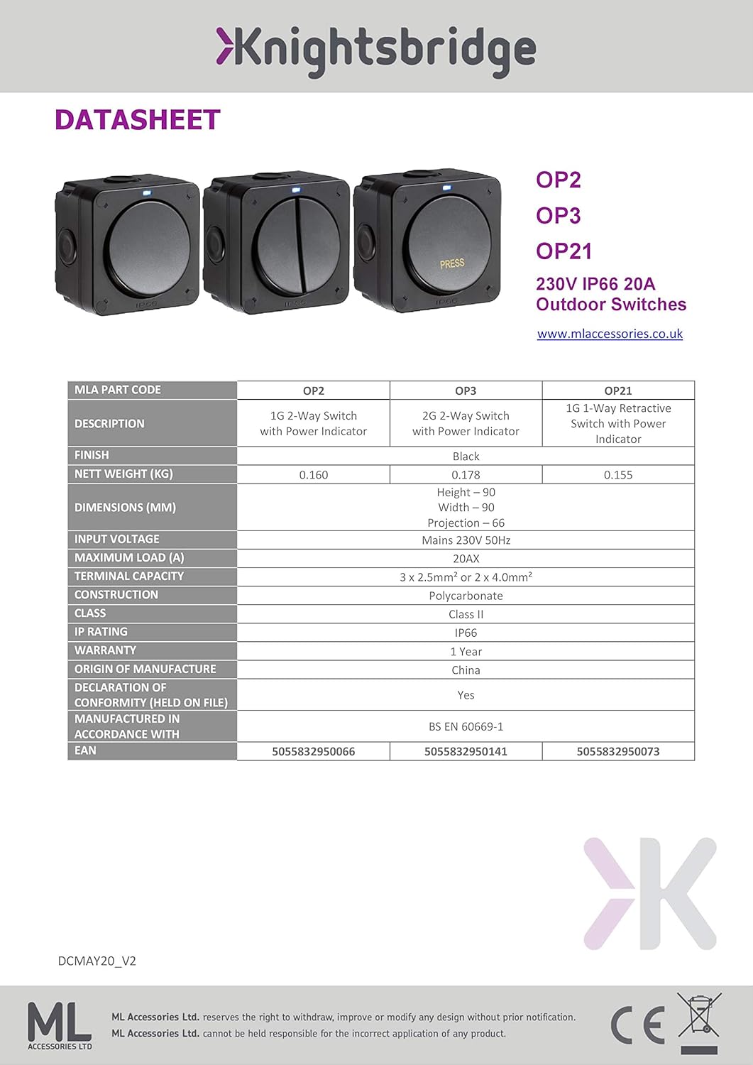 Thumbnail 2 de Knightsbridge OP2 Outdoor Weatherproof Switch