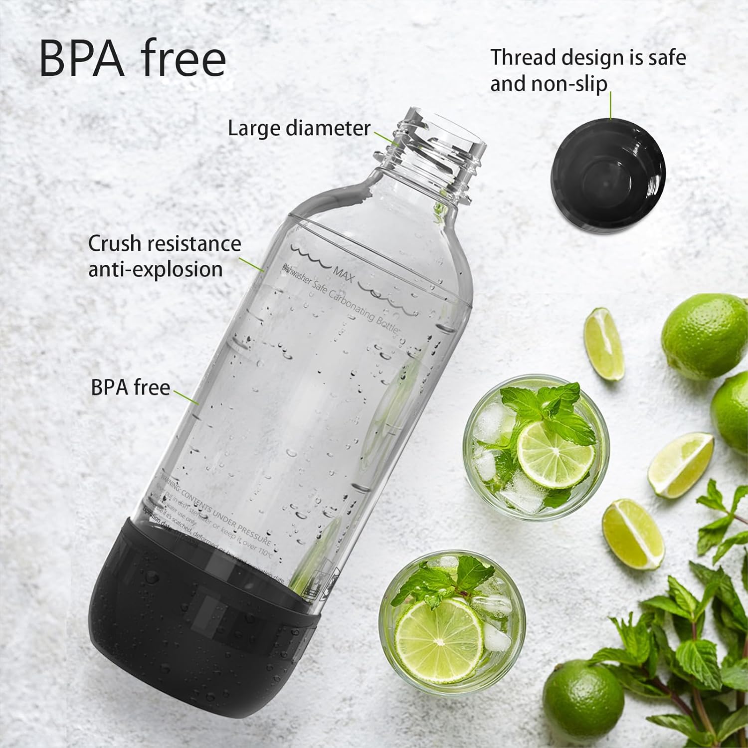 Thumbnail 3 de Mycket Soda Maker Bottles: 2 x 1 Litre BPA-Free Reusable PET Bottles for Sparkling Water Makers