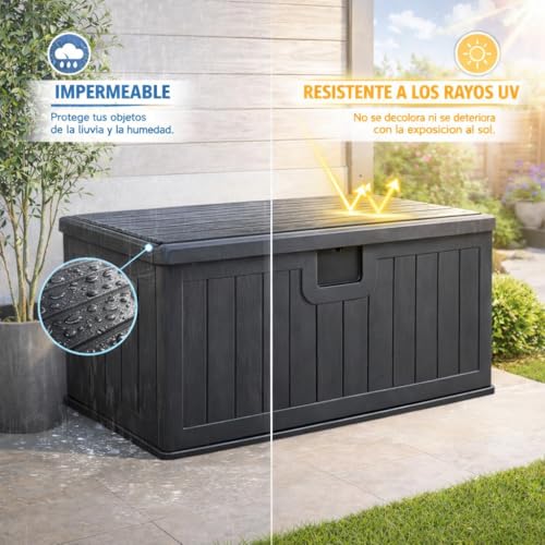 Detalle de Baúl exterior de resina impermeable 410L de T-LOVENDO.ES: arcón multiusos para jardín