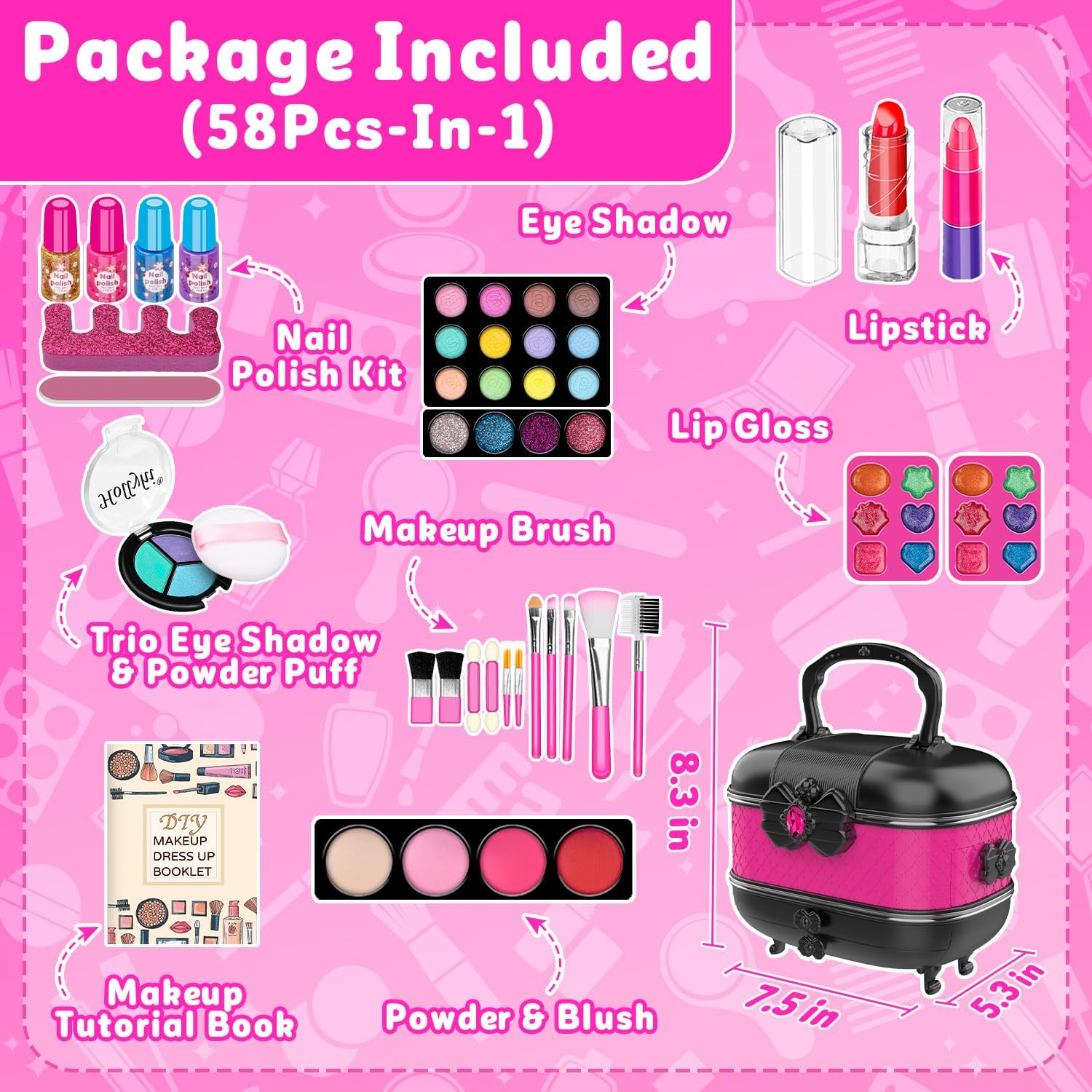 Thumbnail 1 de Hollyhi 58 Pcs Kids Makeup Kit 💄