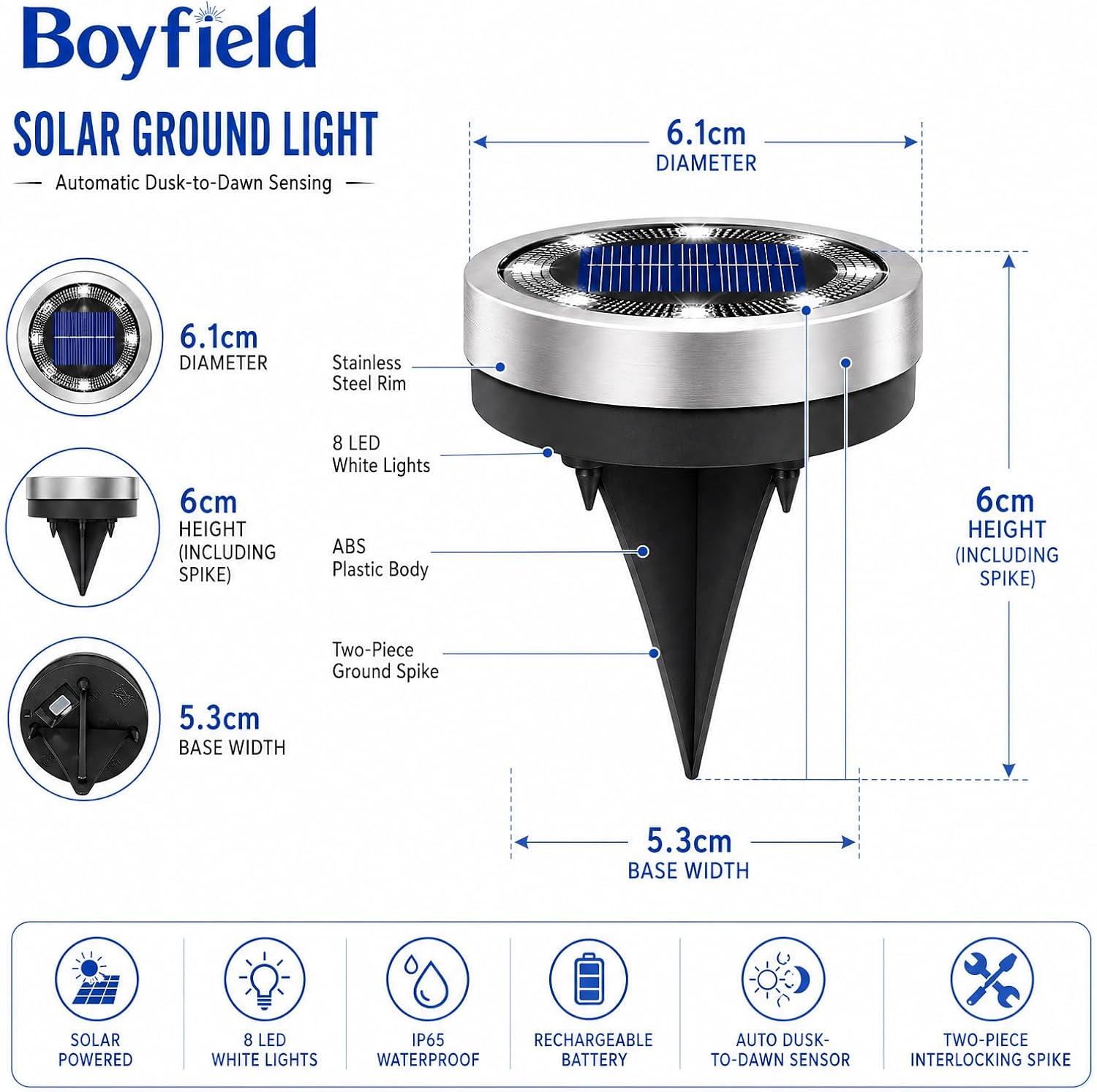 Detalle de Boyfield Solar Lights Outdoor Garden, 6 Pack