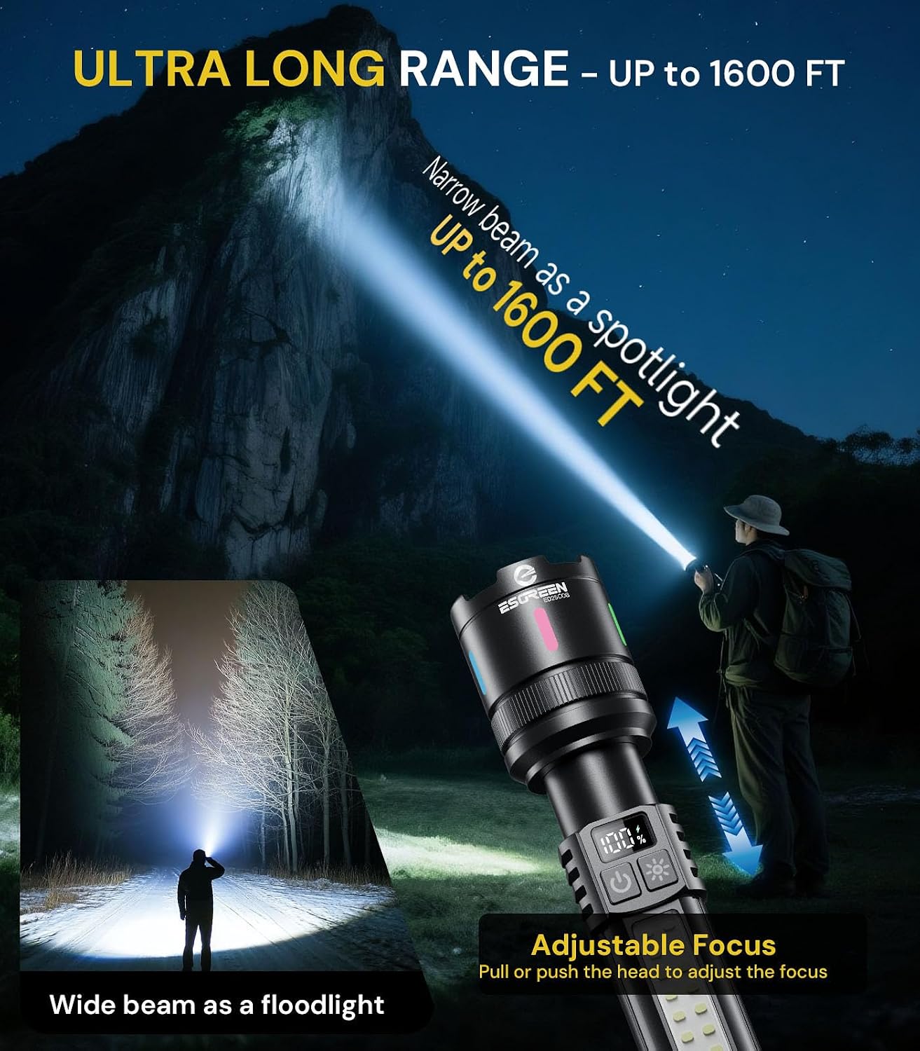 Detalle 1 de Esgreen ED25COB Rechargeable LED Flashlight 2-Pack with Red Light and USB-C