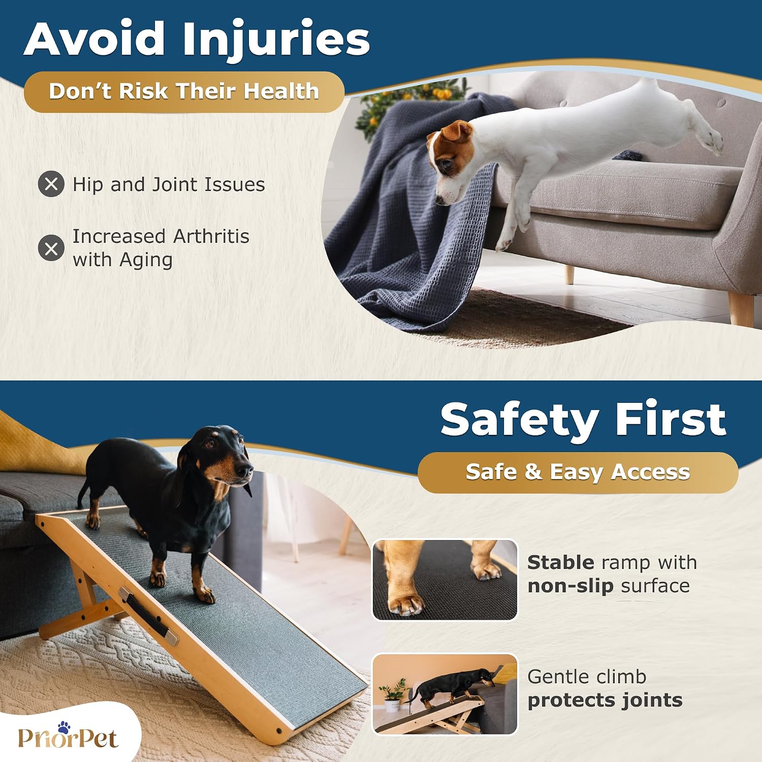 Thumbnail 5 de PRIORPET Birchwood Foldable Dog Ramp for Couch – Adjustable 7" to 20