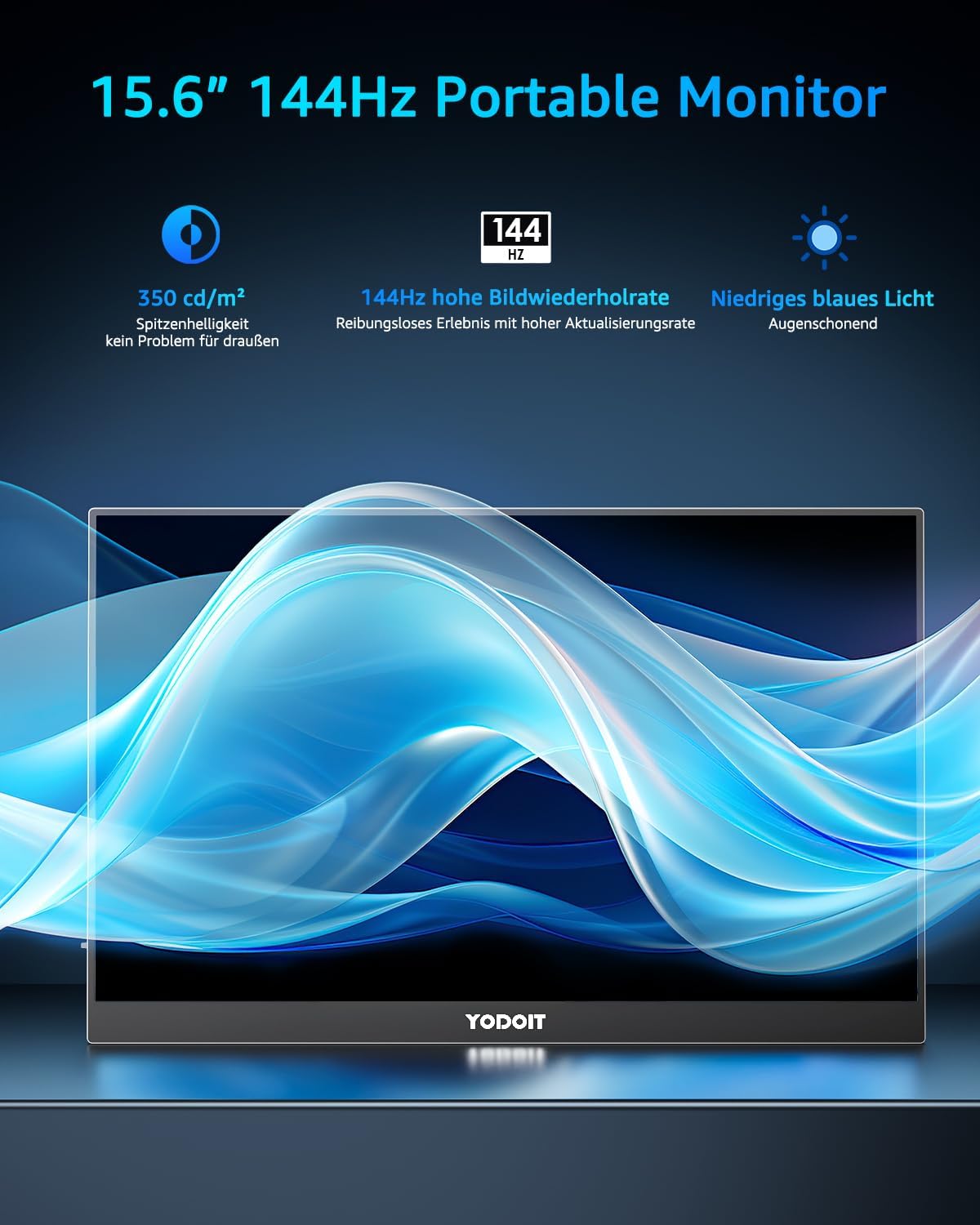Detalle 2 de Yodoit Portable Monitor 15,6 Zoll - 144 Hz IPS-Panel, USB-C & HDMI tragbar
