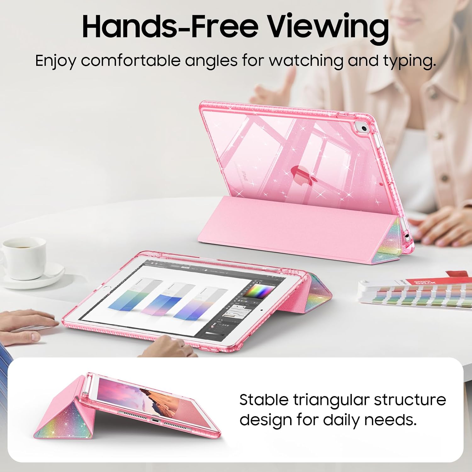 Detalle 2 de FINTIE Glitzer-Hülle für iPad 10,2 Zoll (9./8./7. Generation) – transparente Schutzhülle mit Stifthalter, Auto Sleep/Wake