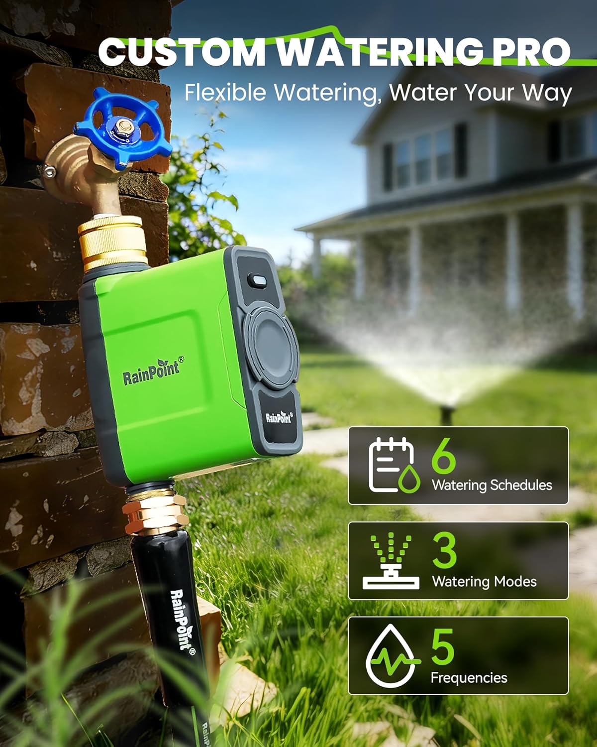 Thumbnail 2 de RAINPOINT WiFi Water Timer with Brass Inlet/Outlet and Weather-Based Automatic Watering, 6 Schedules