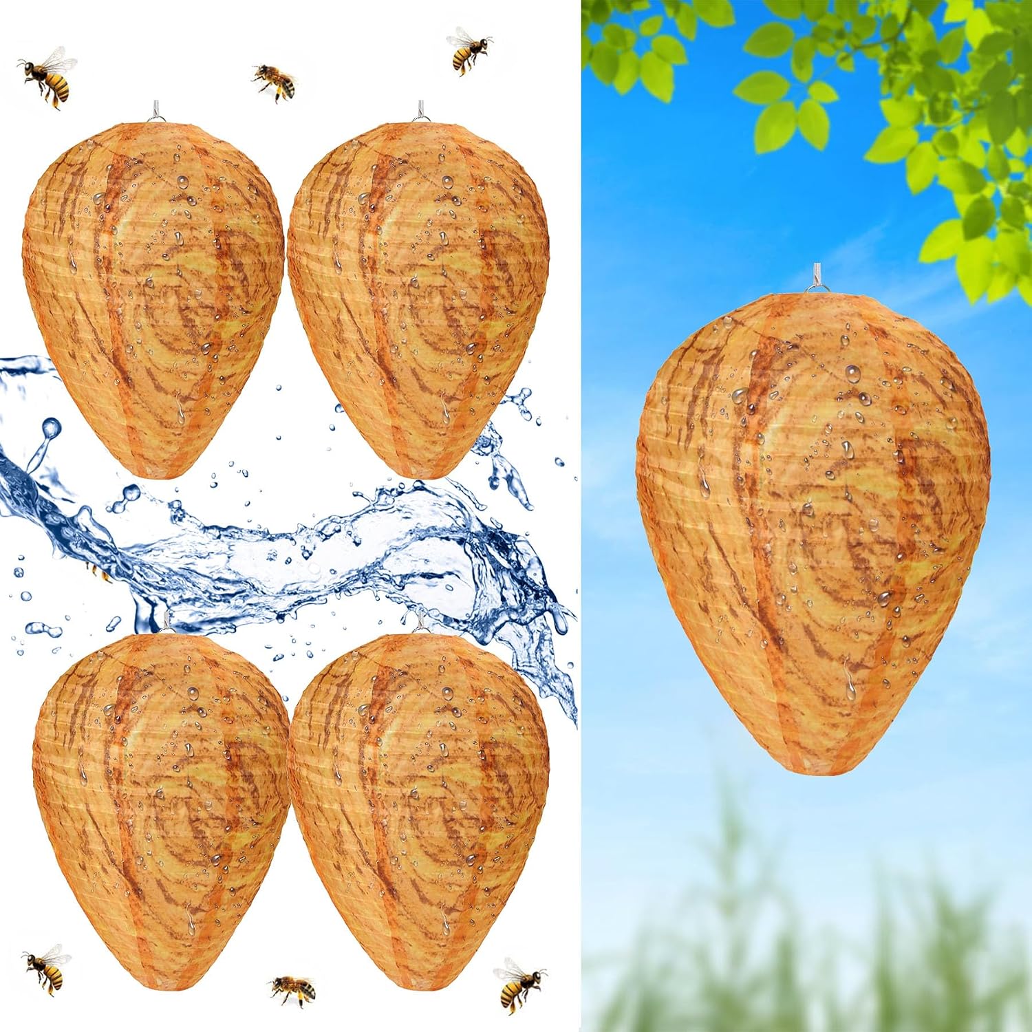 Detalle de KSRDOVSA 4-Pack Wasp Nest Decoys, Weather-Resistant Outdoor Hanging