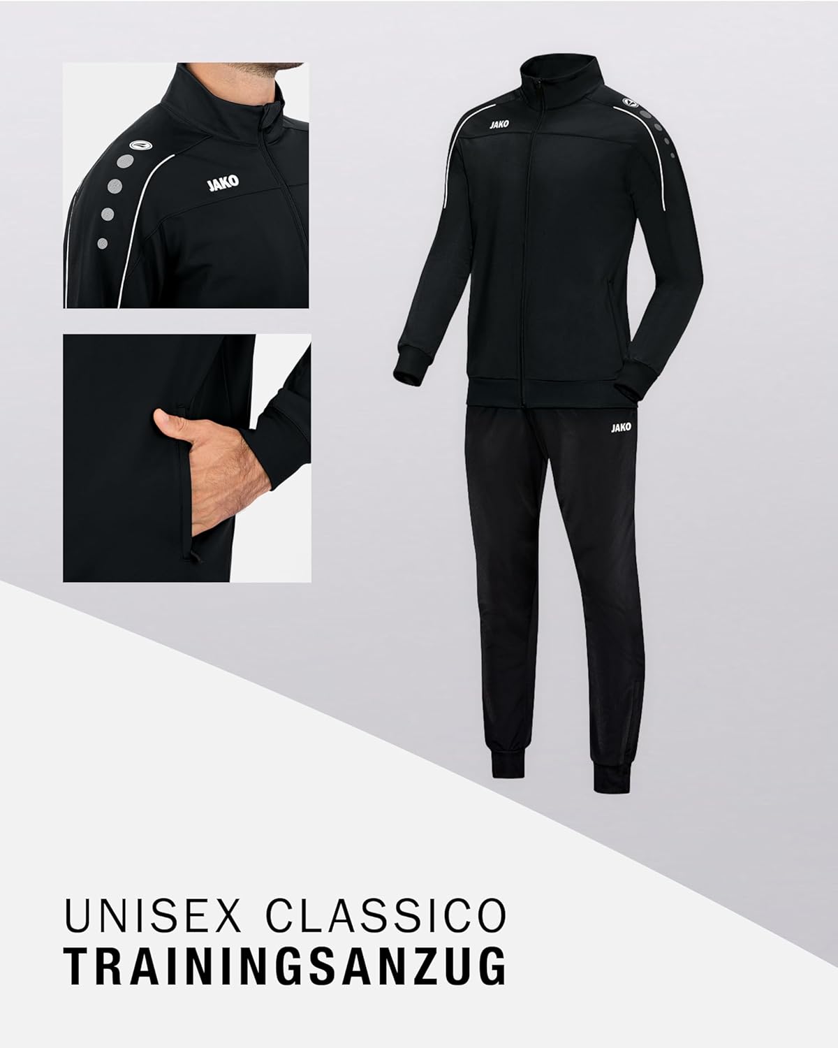 Detalle de JAKO Polyester Classico Trainingsanzug – Moderner, strapazierfähiger Sportanzug aus 100% Polyester