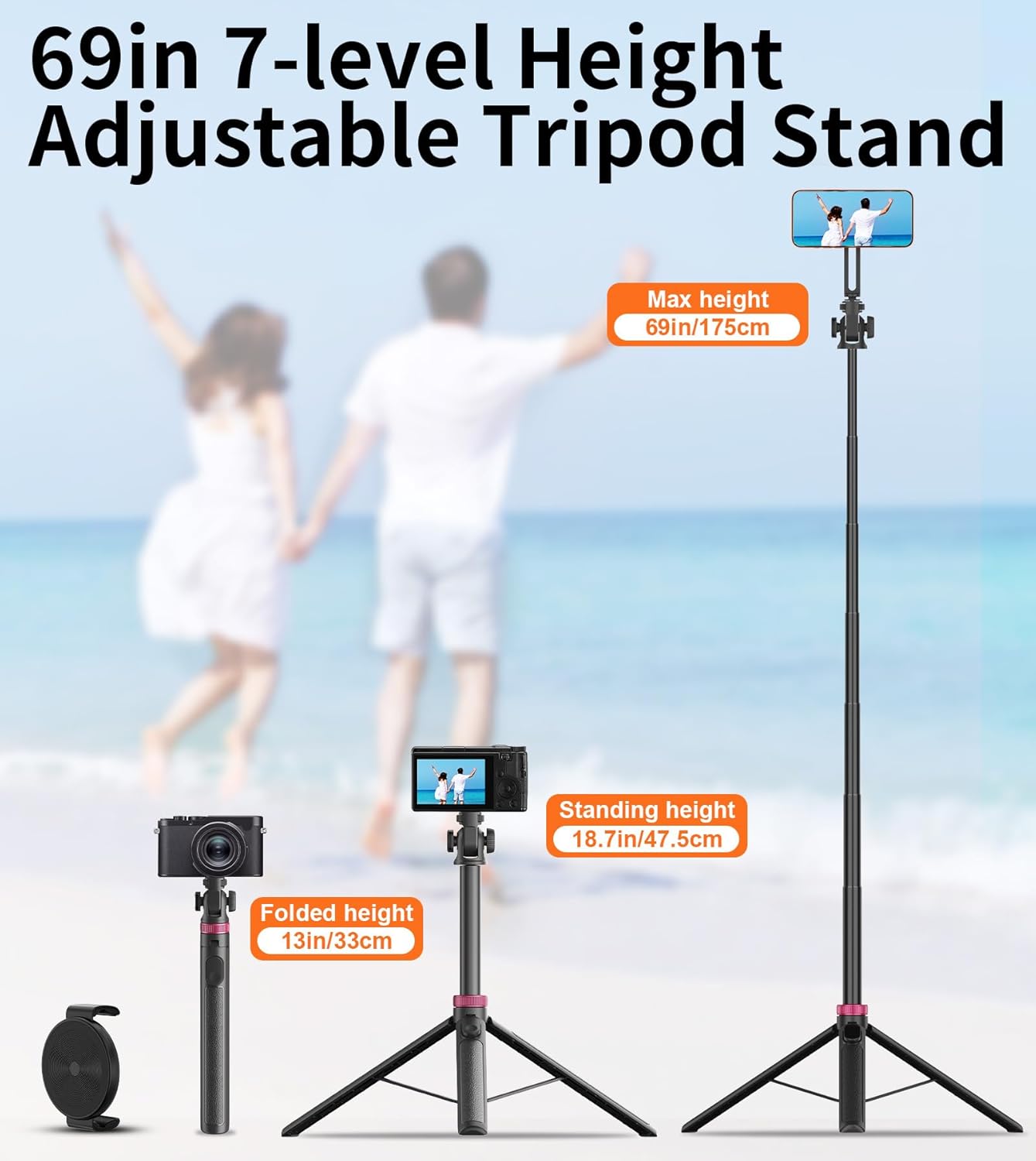 Detalle 2 de 69" Magnetic Phone Tripod Head for MagSafe Phones with Remote & Mount Adapter