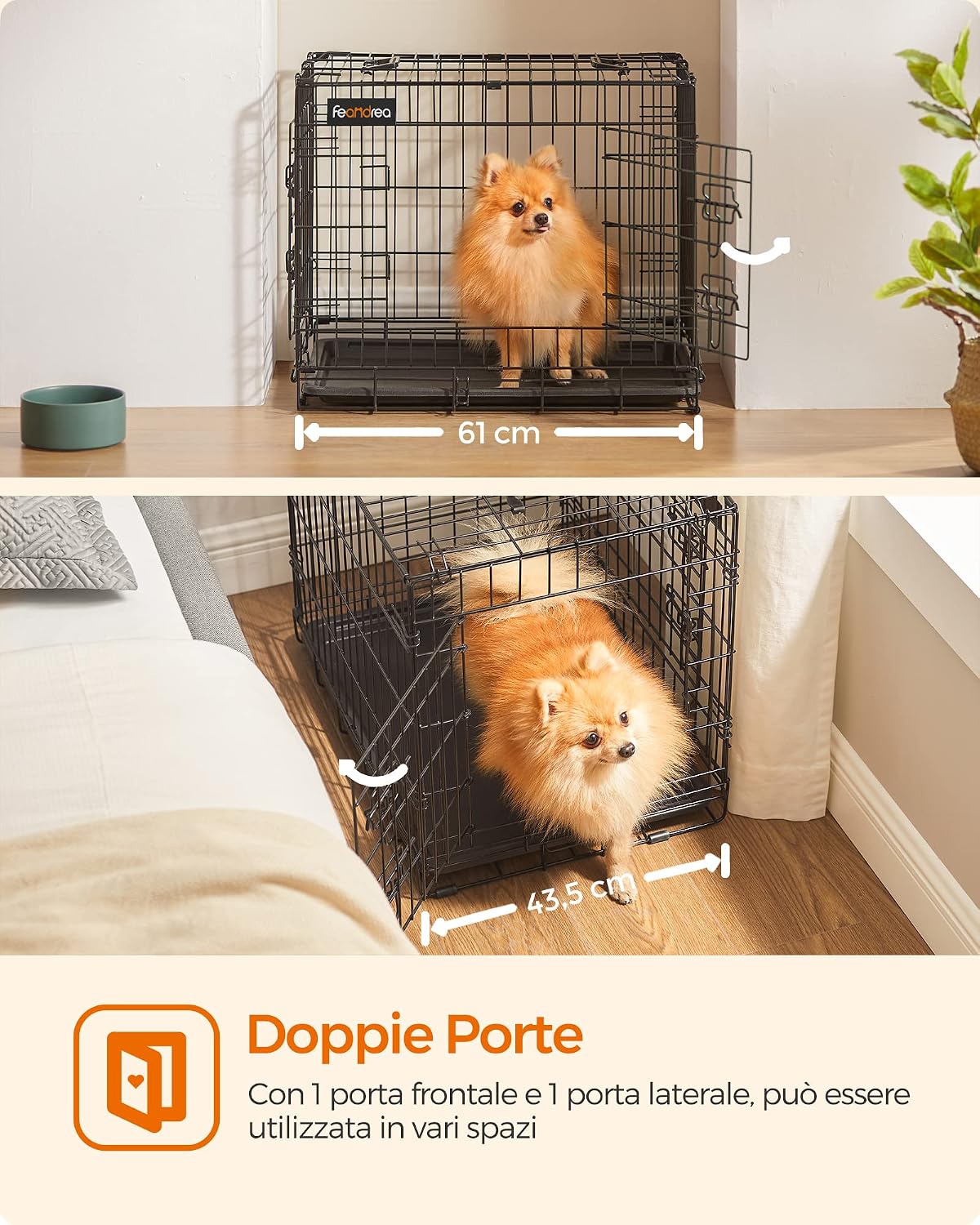 Detalle de Feandrea Gabbia per Cani Pieghevole XL 107 x 70 x 77,5 cm, 2 Porte, Vassoio Rimovibile – Nero PPD42H