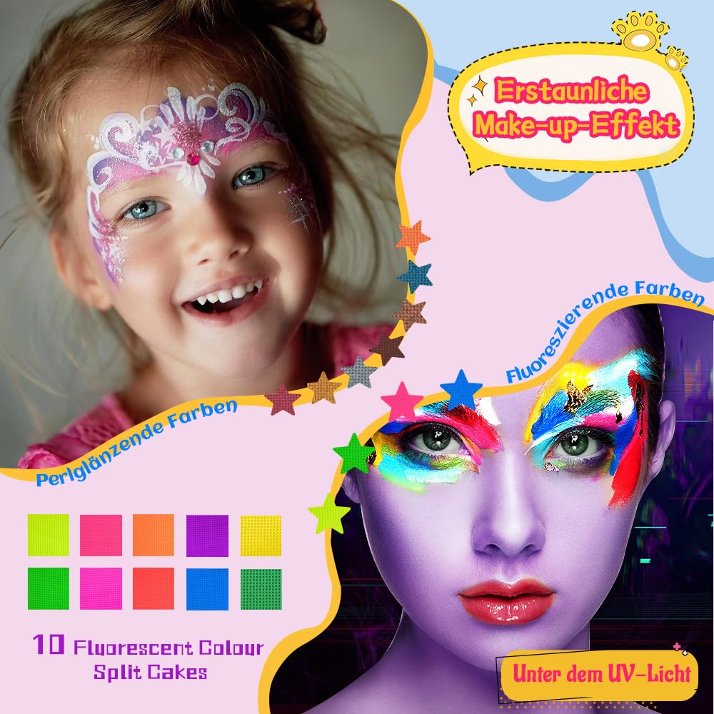 Thumbnail 2 de Kebuye Kinder Gesichts Farben Kinderschminke-Set mit 42 Farben (Body & Face Paint)