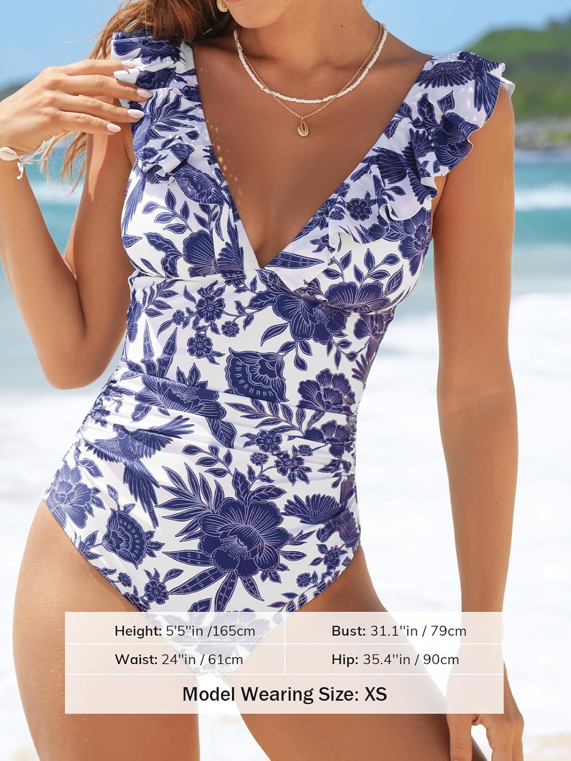 Detalle 2 de CUPSHE Maillot de Bain Une pièce à Lacets et col en V pour Femme