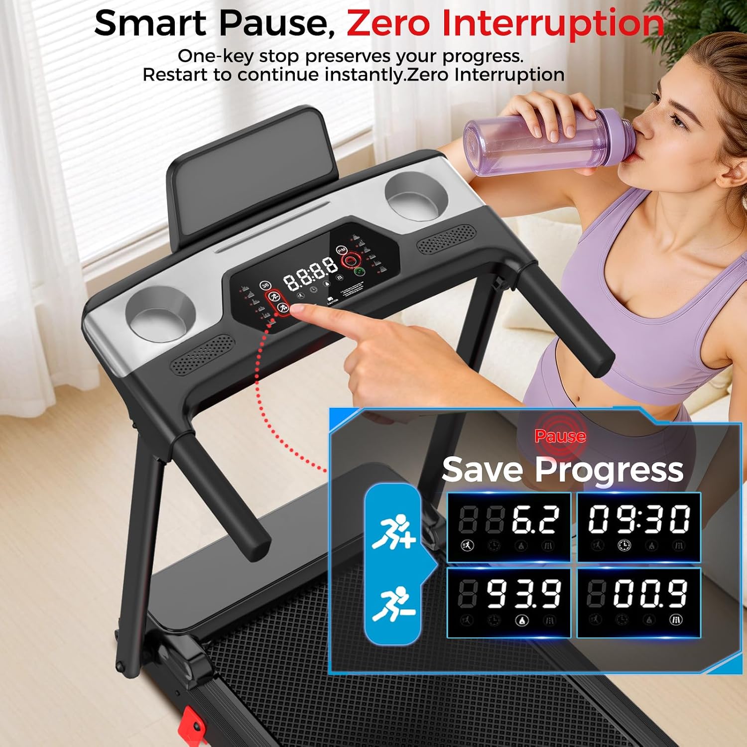 Detalle 1 de ShineMaos Walking Pad Treadmill with Handlebar, Folding Design, 3.0 HP Motor