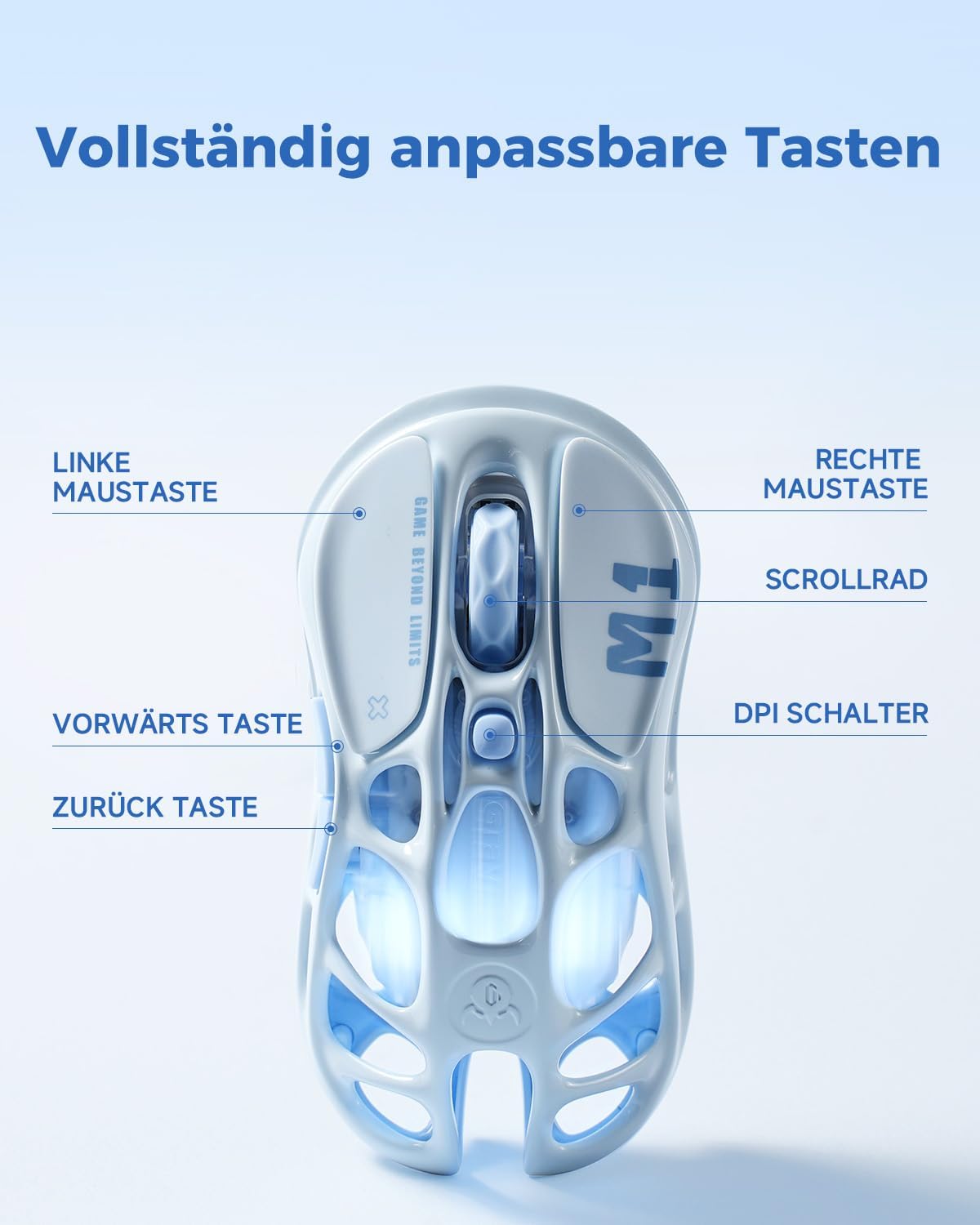 Thumbnail 4 de GravaStar Mercury M1 Pro kabellose Gaming-Maus (Magnesium, 26.000 DPI, PAW3395DM, 5 Tasten) mit 2,4 GHz/BT/Kabel