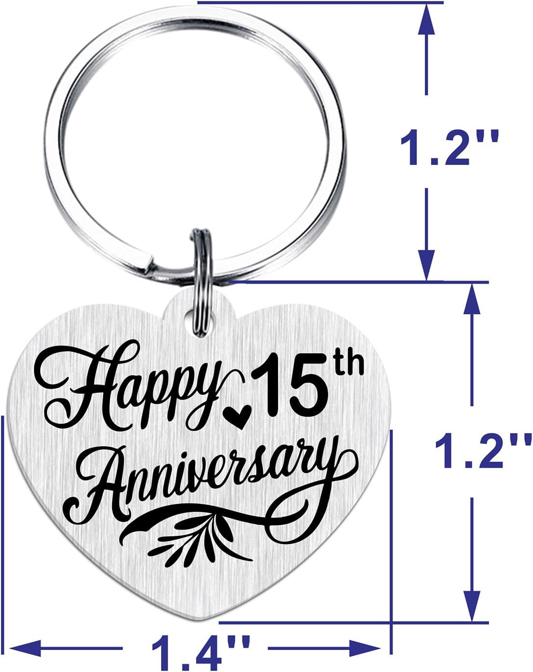 Detalle de Tangvo Double-Sided Engraved Heart Anniversary Keychain – 15th Wedding Anniversary Gift for Him or Her