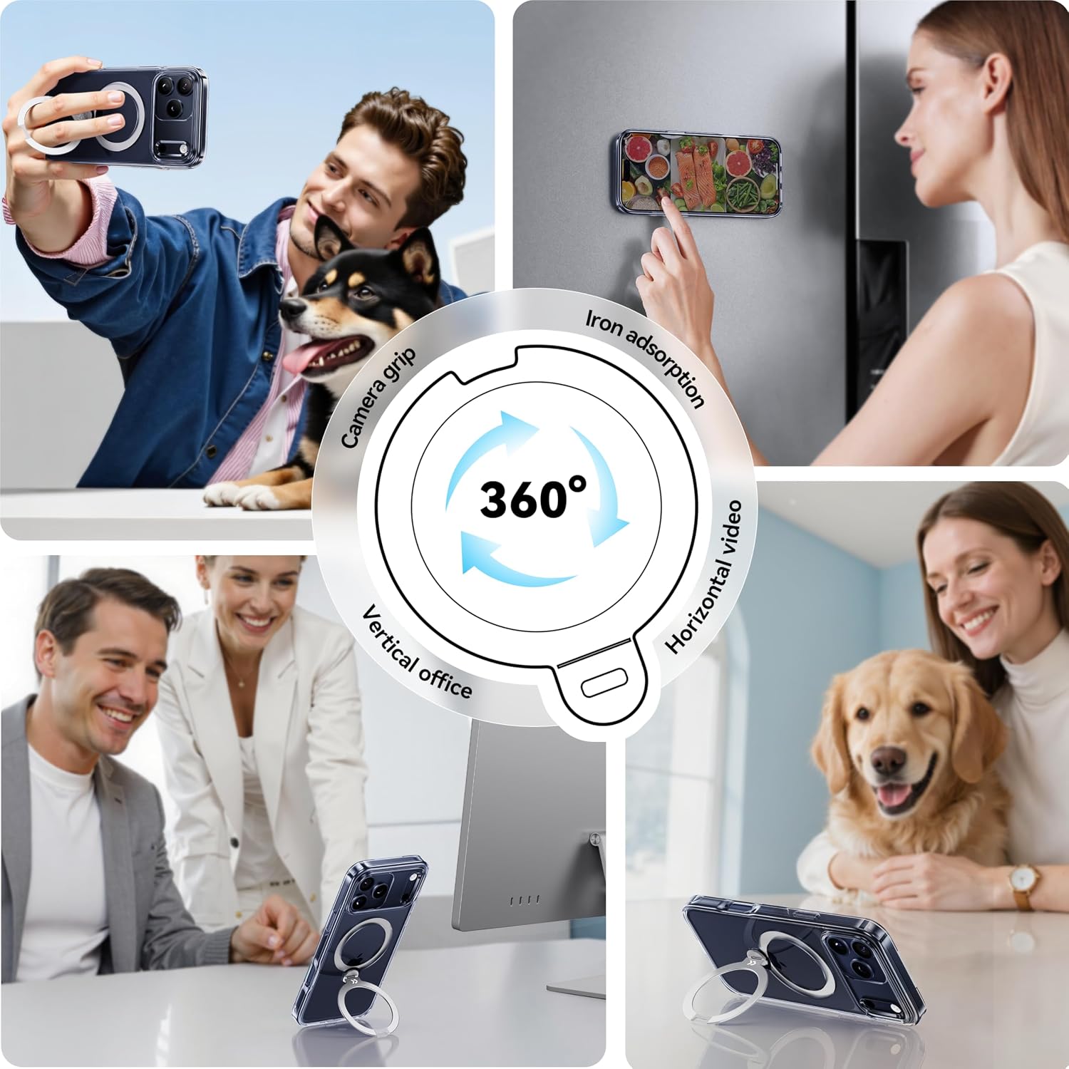 Detalle 2 de CASEKOO Clear for iPhone 17 Pro Case with 360 Spin Magnetic Stand — Clear, Military-Grade Protection