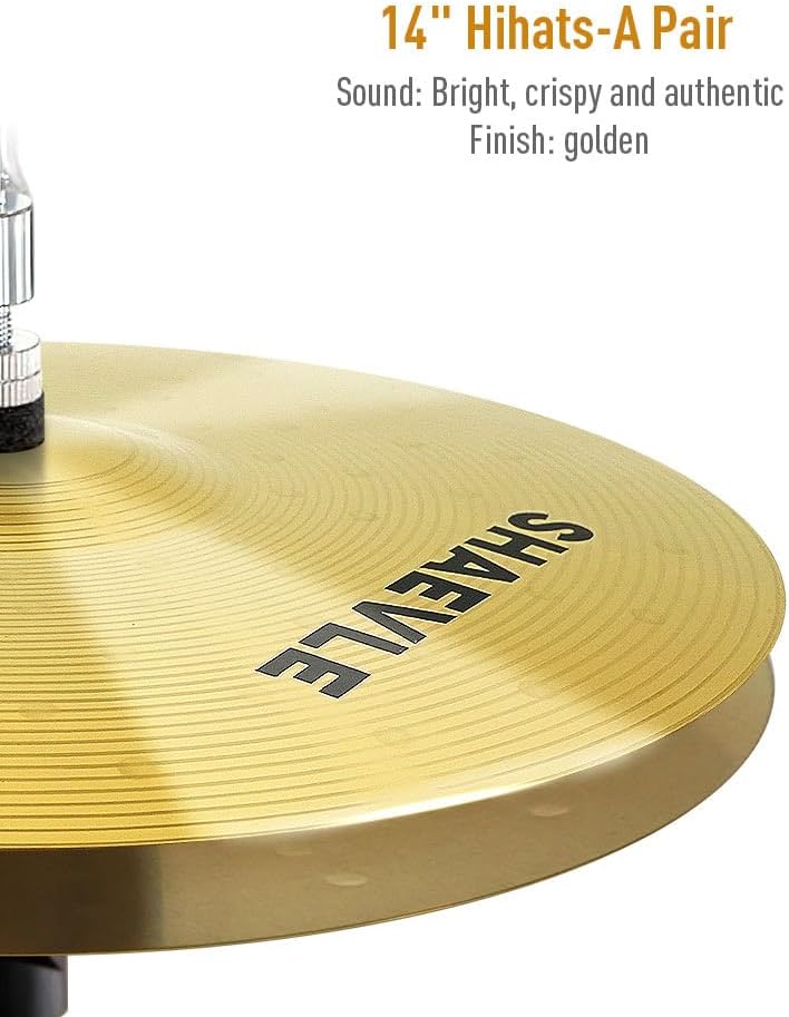 Thumbnail 2 de SHAEVLE Beckenset (5-teilig) inkl. 14" HiHat, 16" & 18" Crash sowie 20" Ride – Golden Alloy Cymbal Set