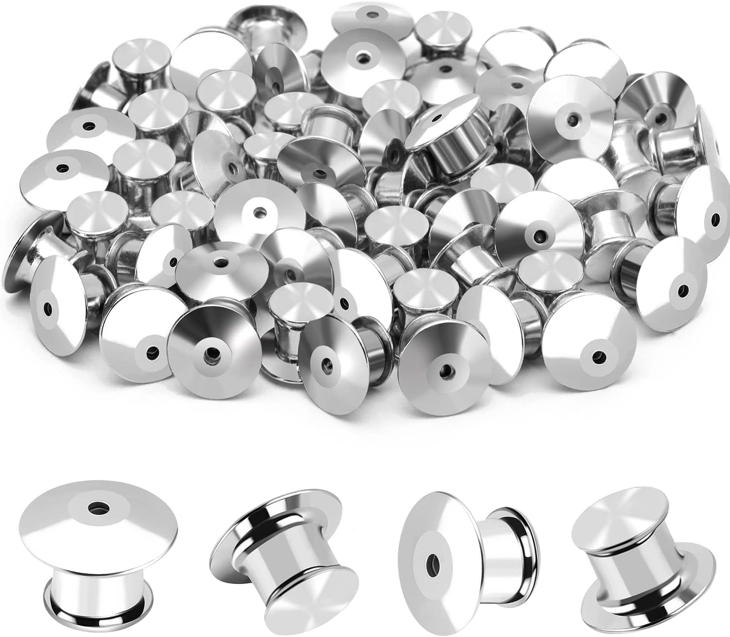 Detalle de NANMOTUE pin backs Locking Pin Backs, 40-Pack Metal Spring-Latch Clasps
