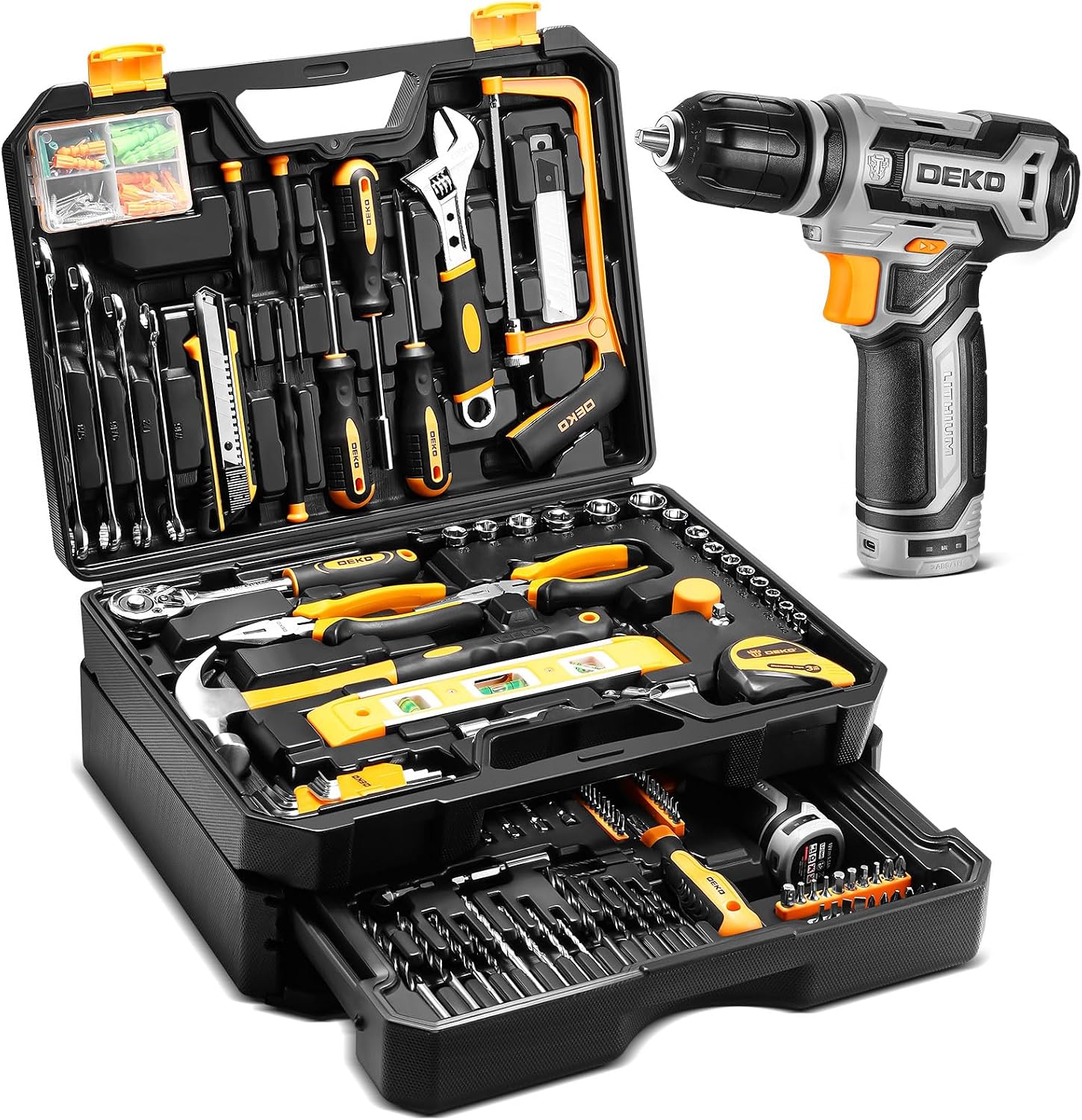 Detalle de DEKOPRO DKMT238D 238-Piece Tool Set with 12V Cordless Drill and Drawer