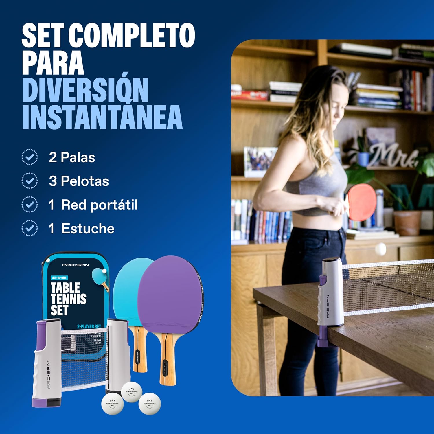 Detalle de PRO-SPIN Set de Ping Pong Portátil 183 cm