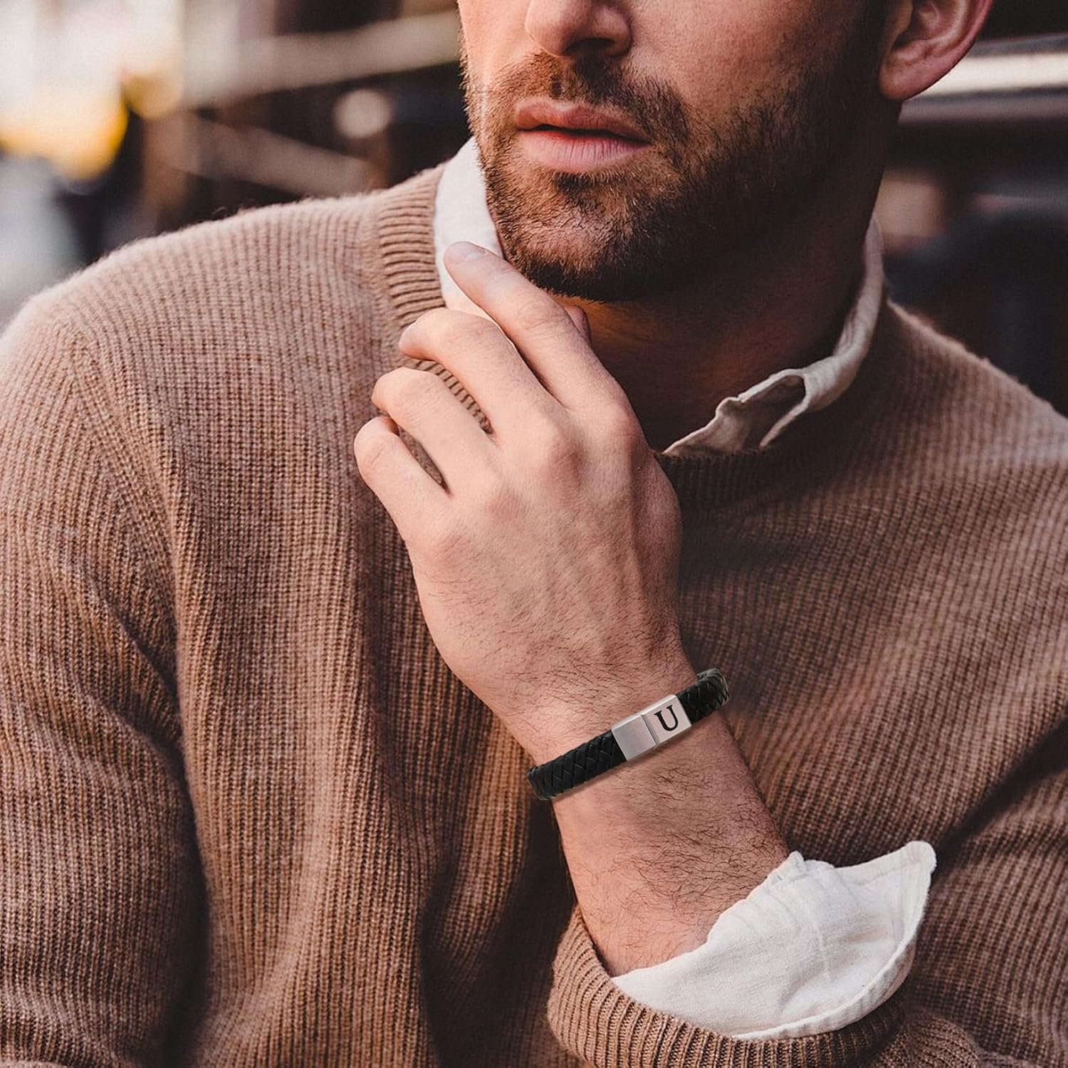 Thumbnail 3 de HSWYFCJY Lederarmband für Herren – personalisierbares Schwarz Geflochtenes Leder mit Magnetverschluss