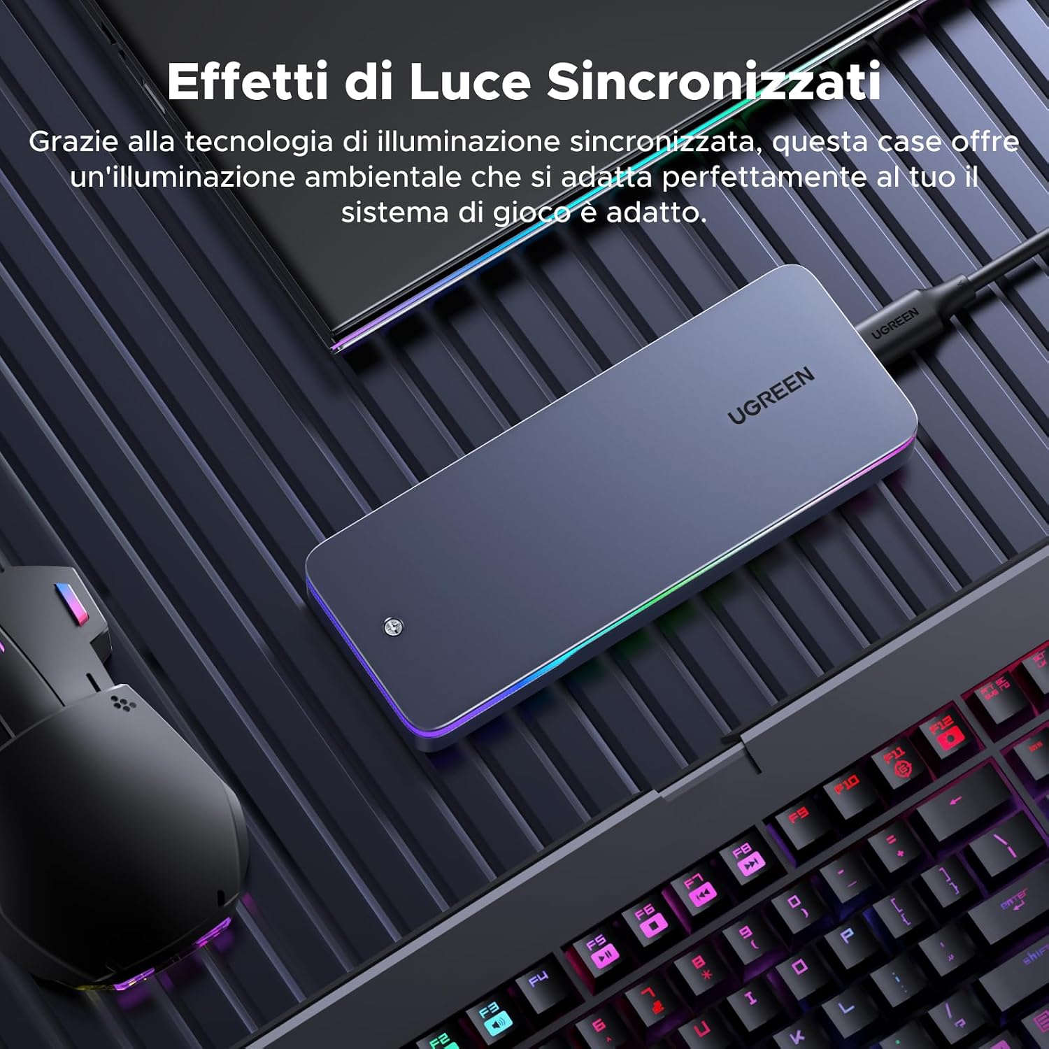 Thumbnail 3 de UGREEN Enclosure SSD M.2 NVMe/SATA 20Gbps RGB: case esterno USB-C 3.2 Gen2x2 per 2230–2280