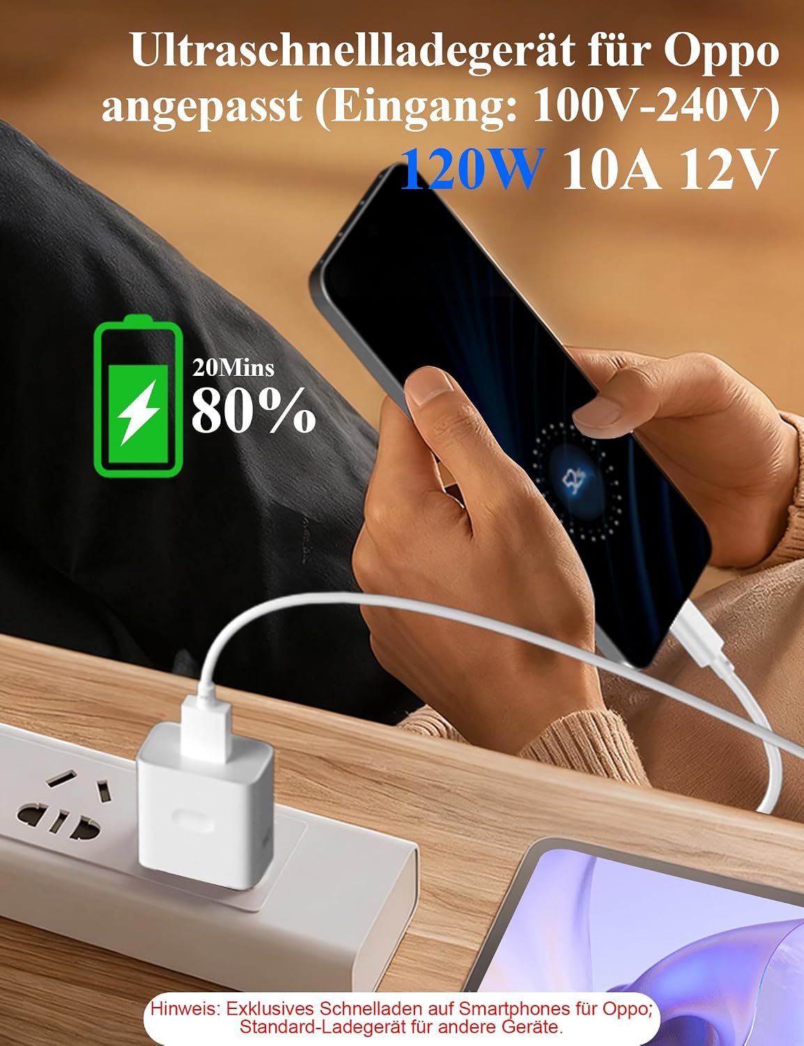 Thumbnail 1 de TOPAUX 120W 10A 2M SUPER-VOOC USB Ladegerät + USB-C Kabel für Oppo Find X9 Serie und Reno Pro Modelle