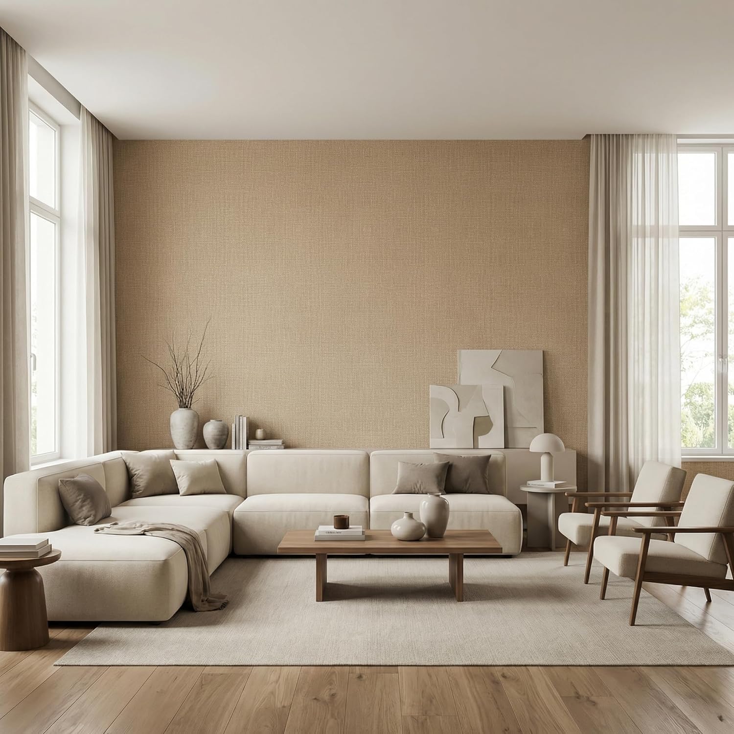 Thumbnail 2 de WADILE WDL-QZ-02-KQ-60-12M Peel-and-Stick Grasscloth Wallpaper, Khaki Vinyl