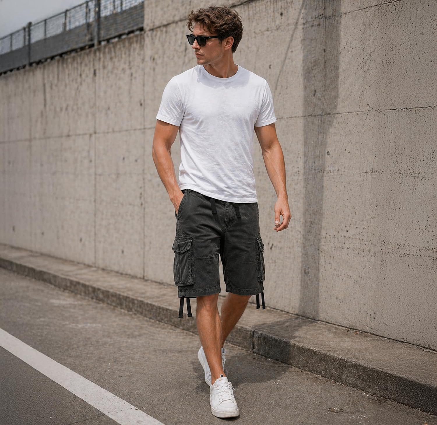 Detalle 2 de Brandit Basic Vintage Herren Cargo Short – robuste Freizeit-Cargo-Shorts im Vintage-Look