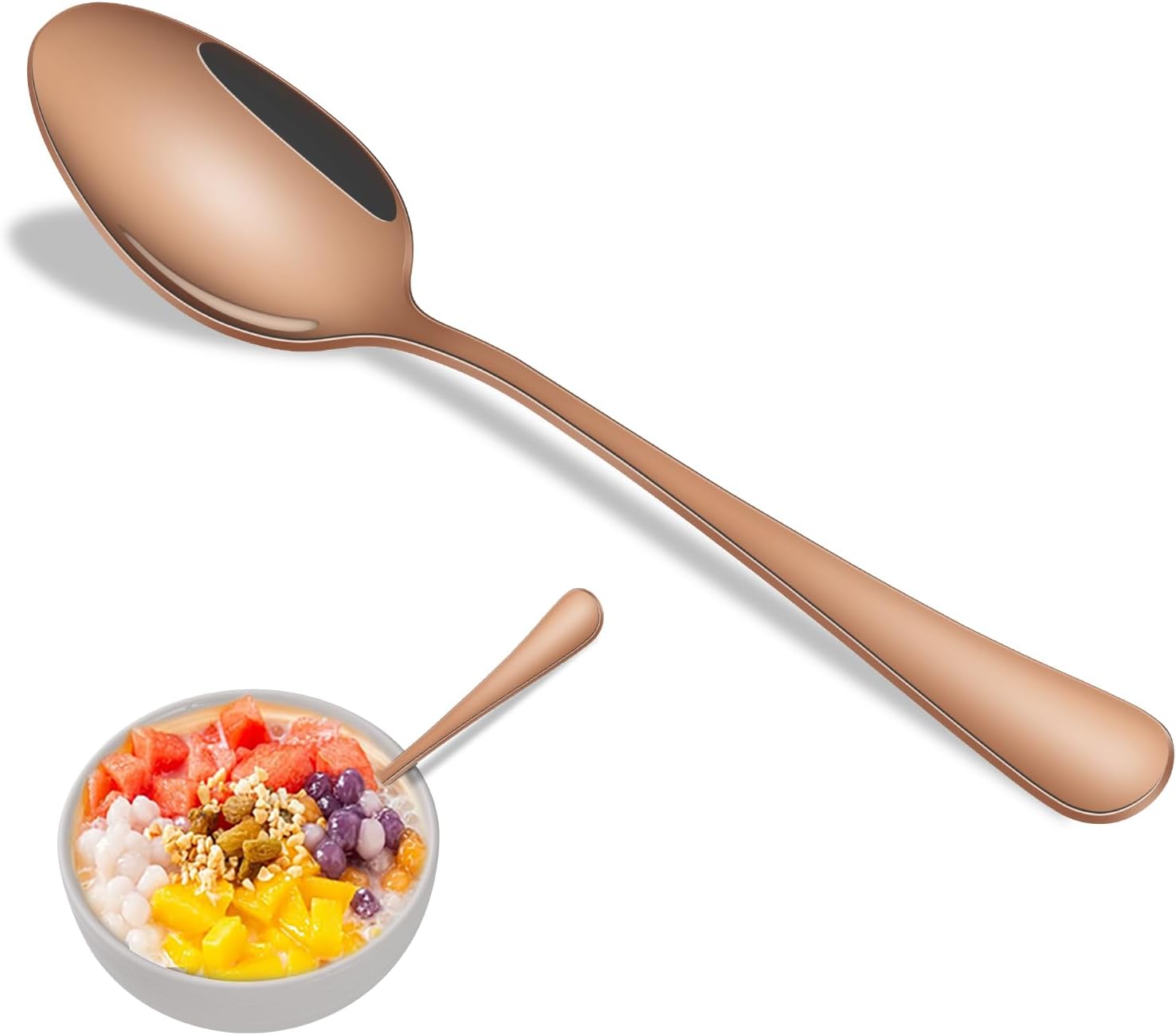Detalle de Dehov T1010 Rose Gold Stainless Steel Dinner Spoons, 7.3-Inch Set of 8