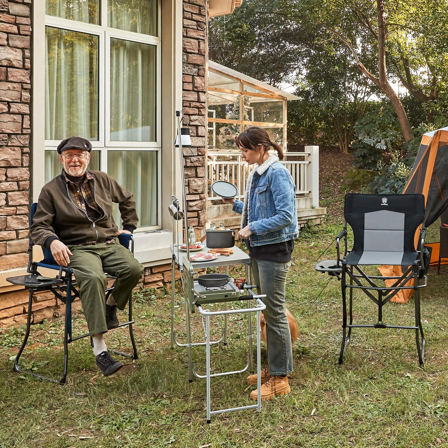 Thumbnail 1 de EVER ADVANCED EA-DC-1026T Tall Camping Chair with 30.7-Inch Seat and Side Table