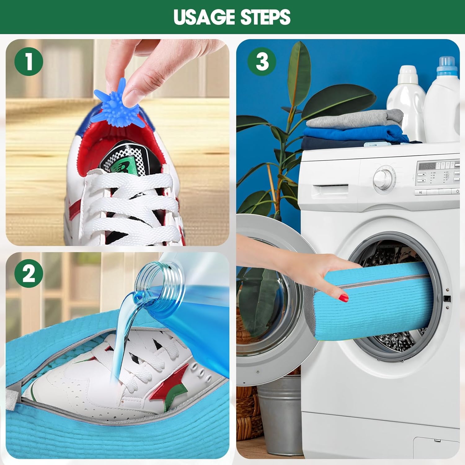 Thumbnail 6 de Shoe Washing Machine Laundry Bag – 2 Pack with Zipper Protection and 10 Washer Balls