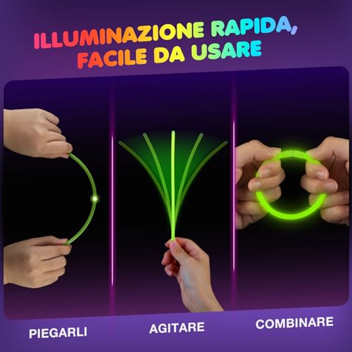Detalle de Ziitty Braccialetti Luminosi Fluorescenti 7 Colori – 100 Glow Sticks e Connettori per DIY party
