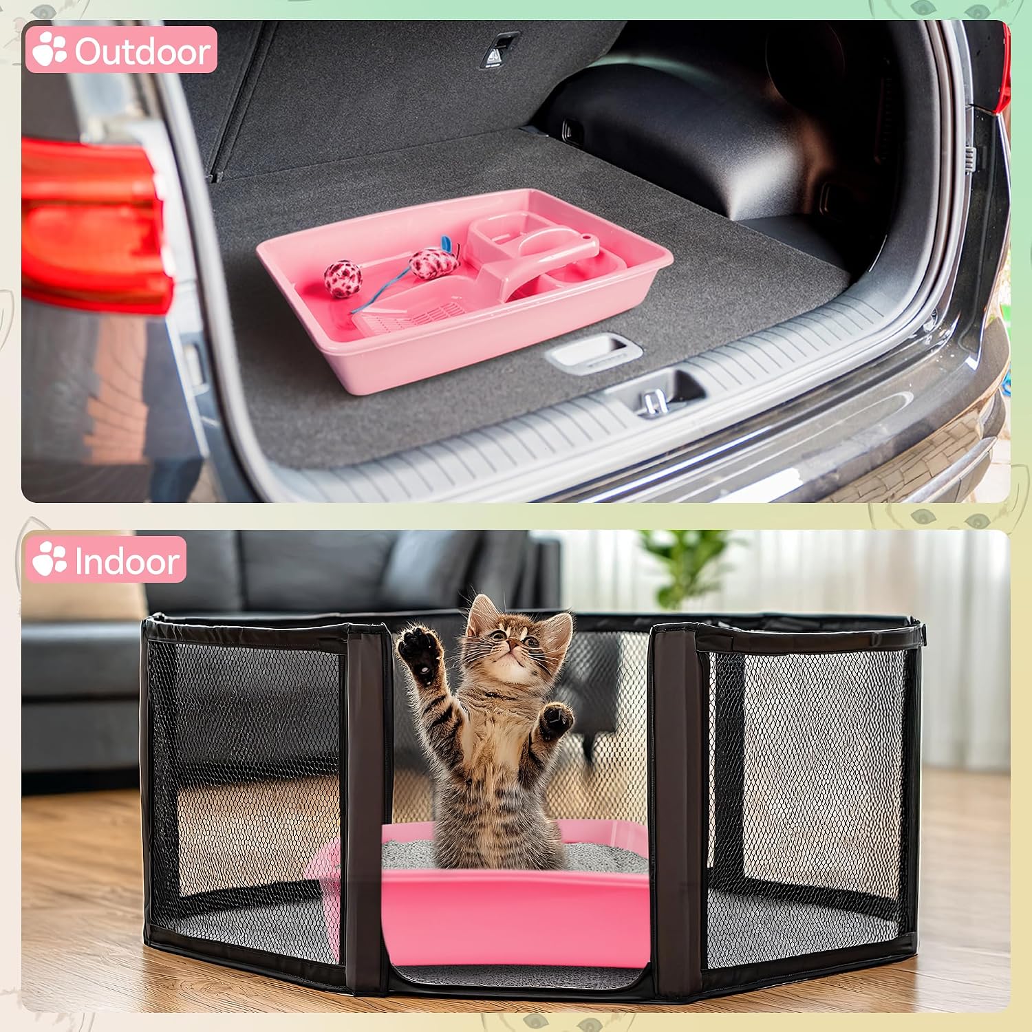 Detalle de PAWISE Cat Accessories Set of 4: Litter Tray, Litter Scoop, Bowl and Kitten Toy in Pink