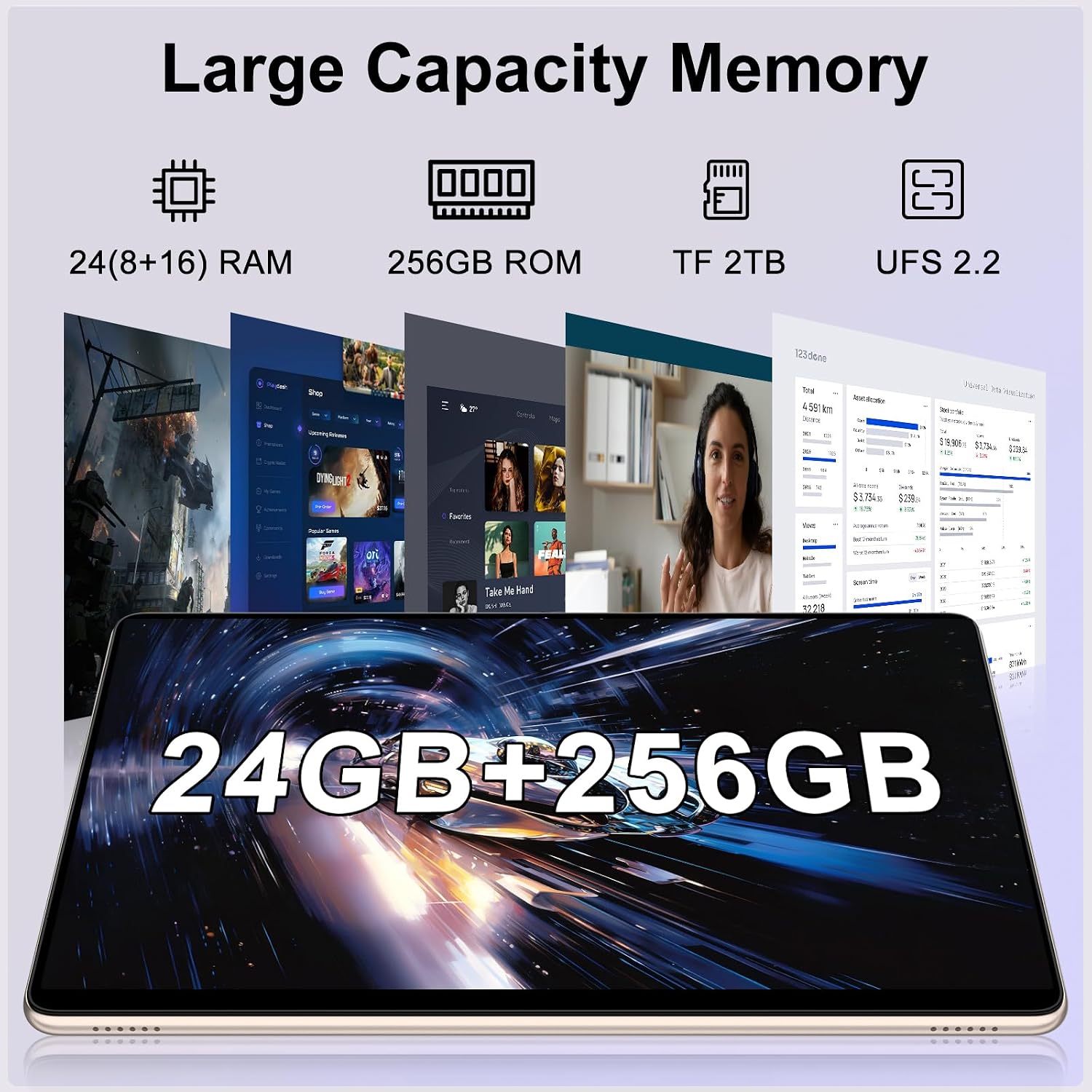 Detalle de JVVQTB Tablet Android 24GB RAM + 256GB ROM (2TB TF) – 11 Inch Octa Core, 5G, Gemini AI, FHD, Widevine L1, 8000mAh