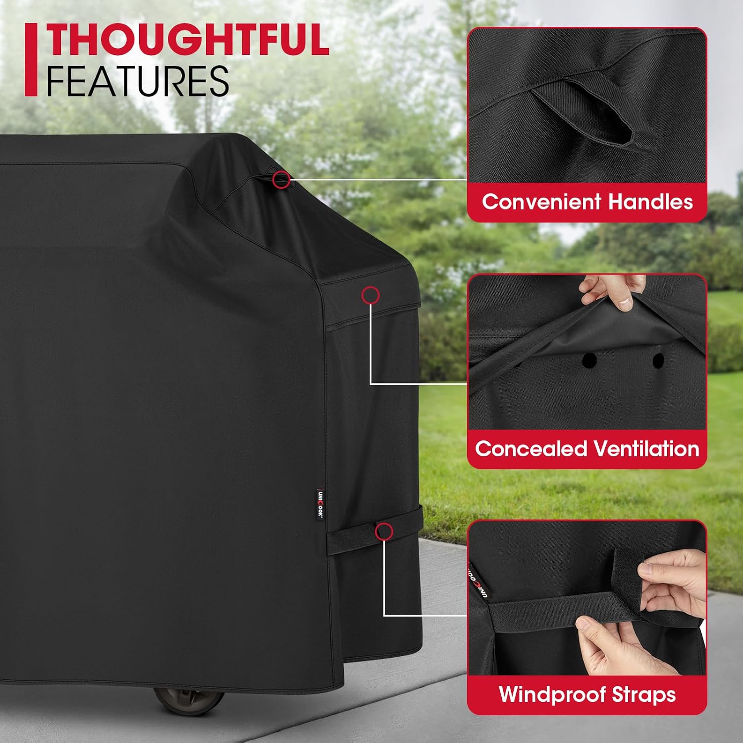 Detalle de Unicook 60-Inch Waterproof Grill Cover, Vinyl-Coated Polyester with Vents