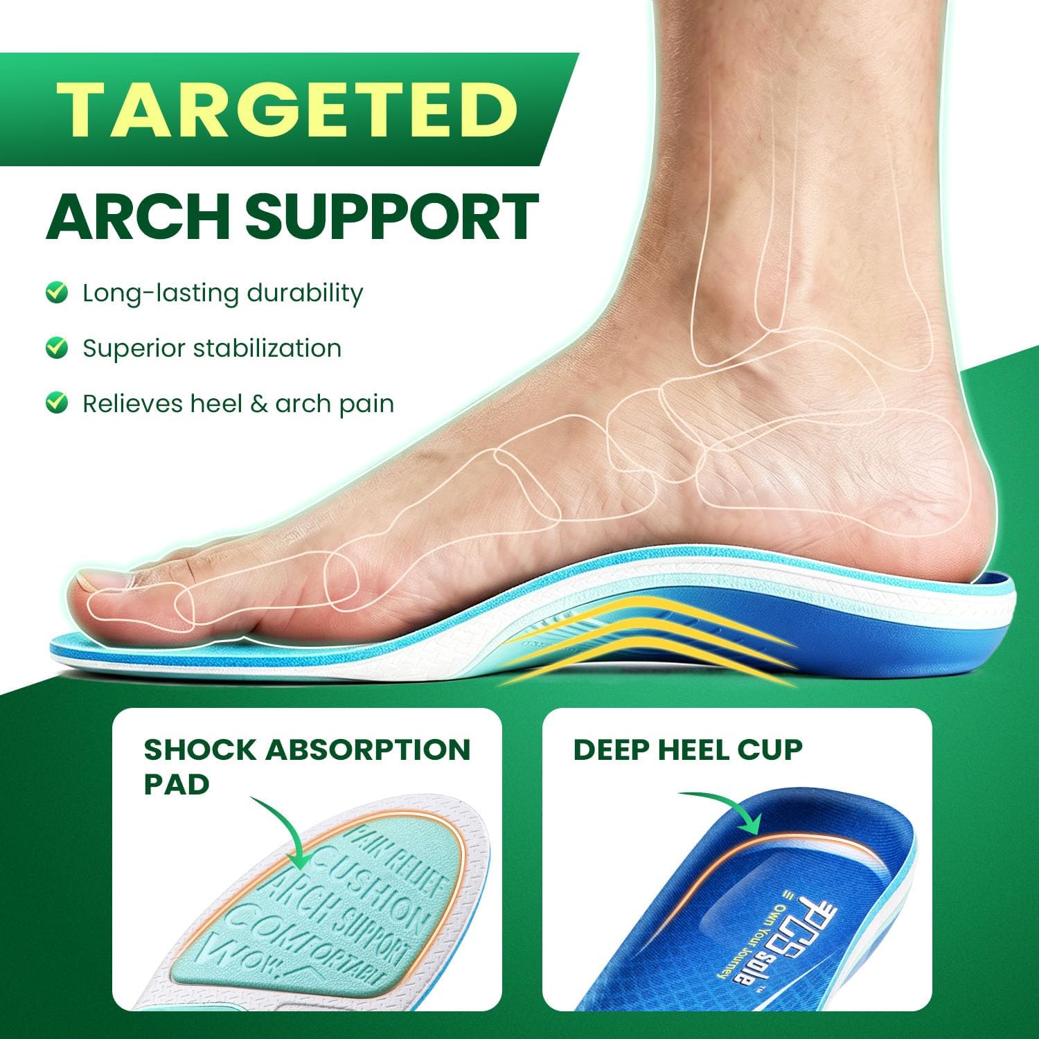 Detalle 2 de PCSsole Orthotic Insoles with 1.4-Inch Arch Lift