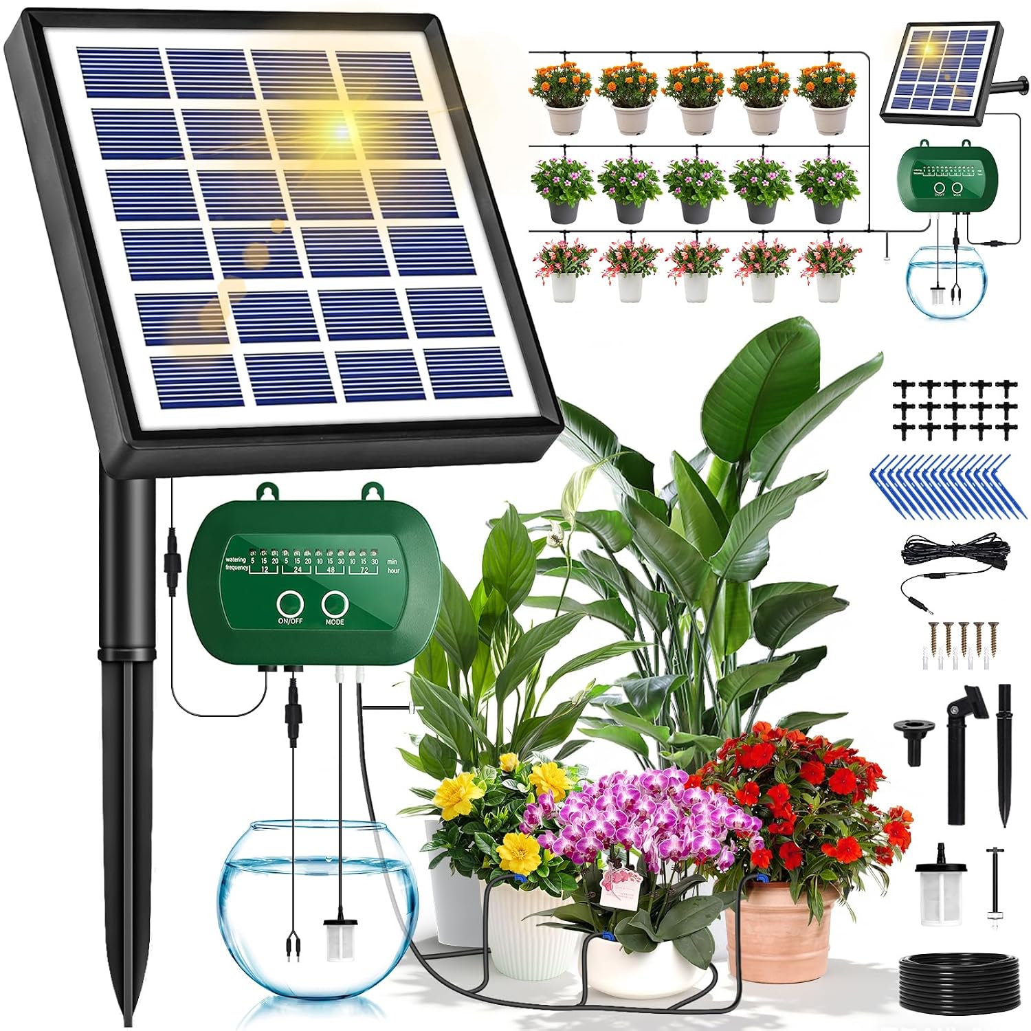 Detalle de Onherm Kit irrigazione automatica solare: irrigazione a goccia con 12 timer e 15 m di tubo