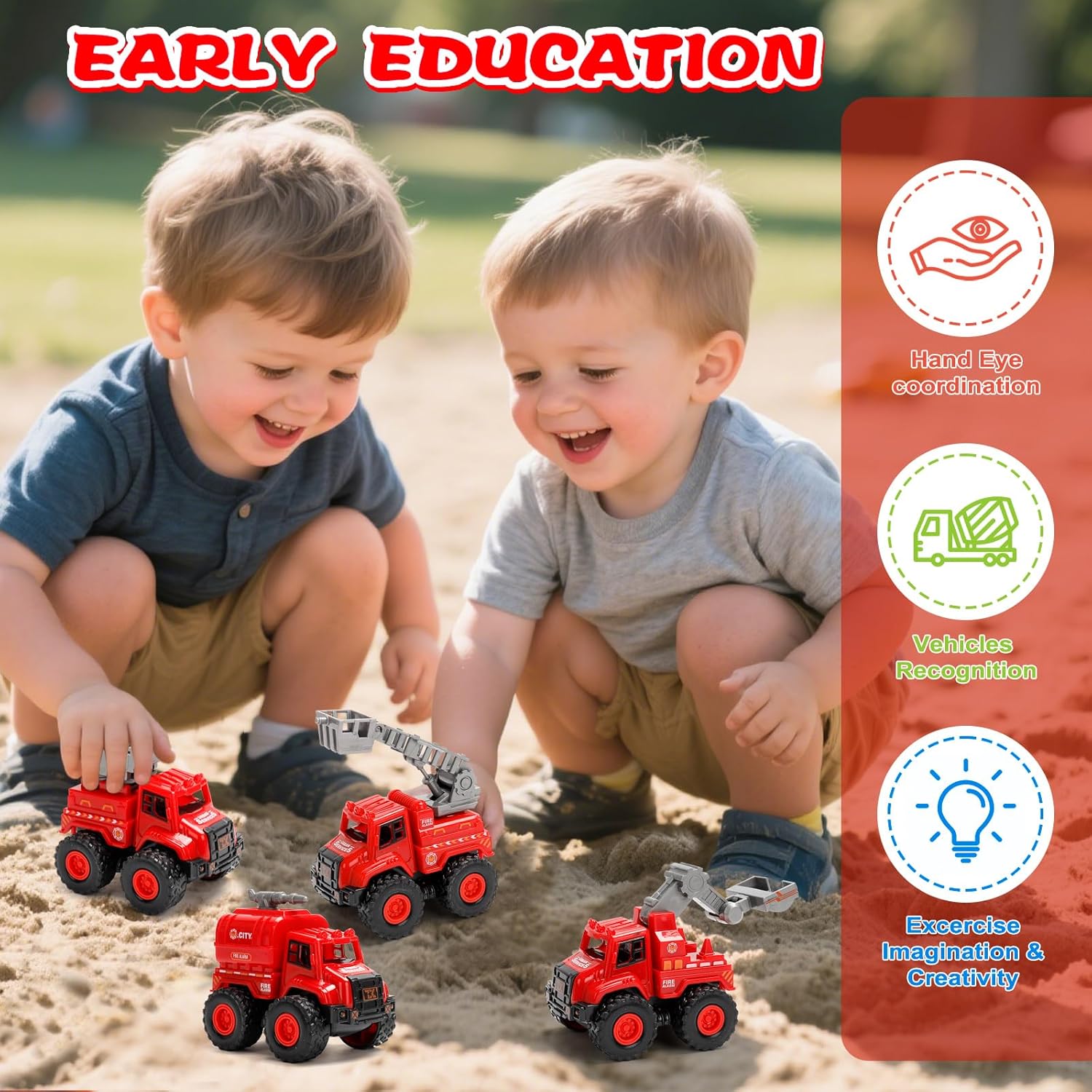 Thumbnail 4 de 4er-Set Feuerwehrautos Spielzeug (Push & Go) ohne Batterie – inkl. Leiterwagen, Tankwagen, Rettungs- & Bohrfahrzeug