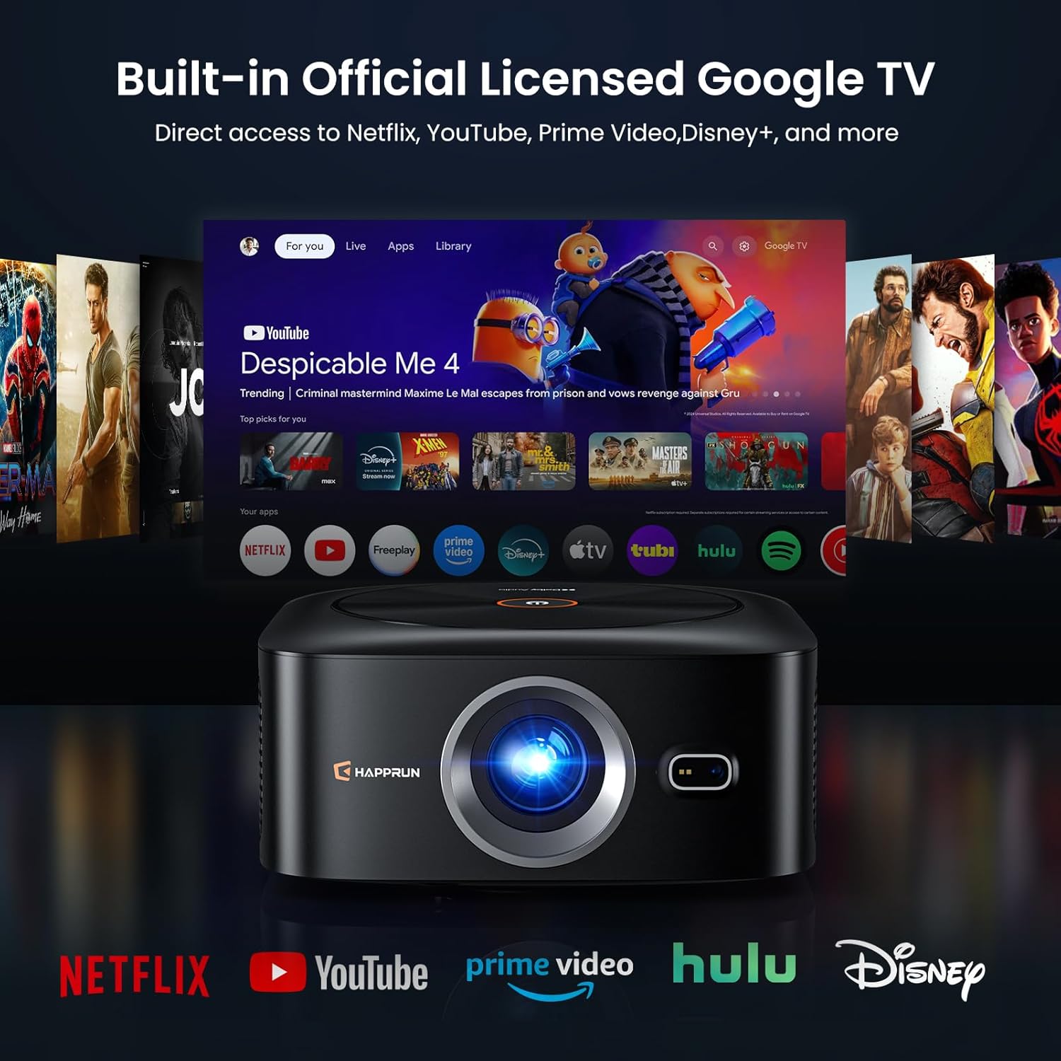 Detalle 2 de HAPPRUN 1500 ANSI Google TV Projector 📽