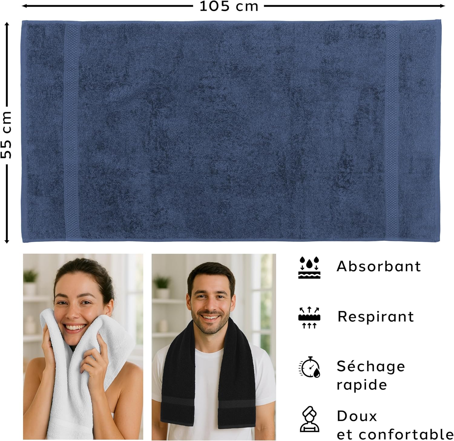 Thumbnail 2 de Lot de 3 serviettes de bain Caleffi (menthe) 55 x 105 cm en coton 100%