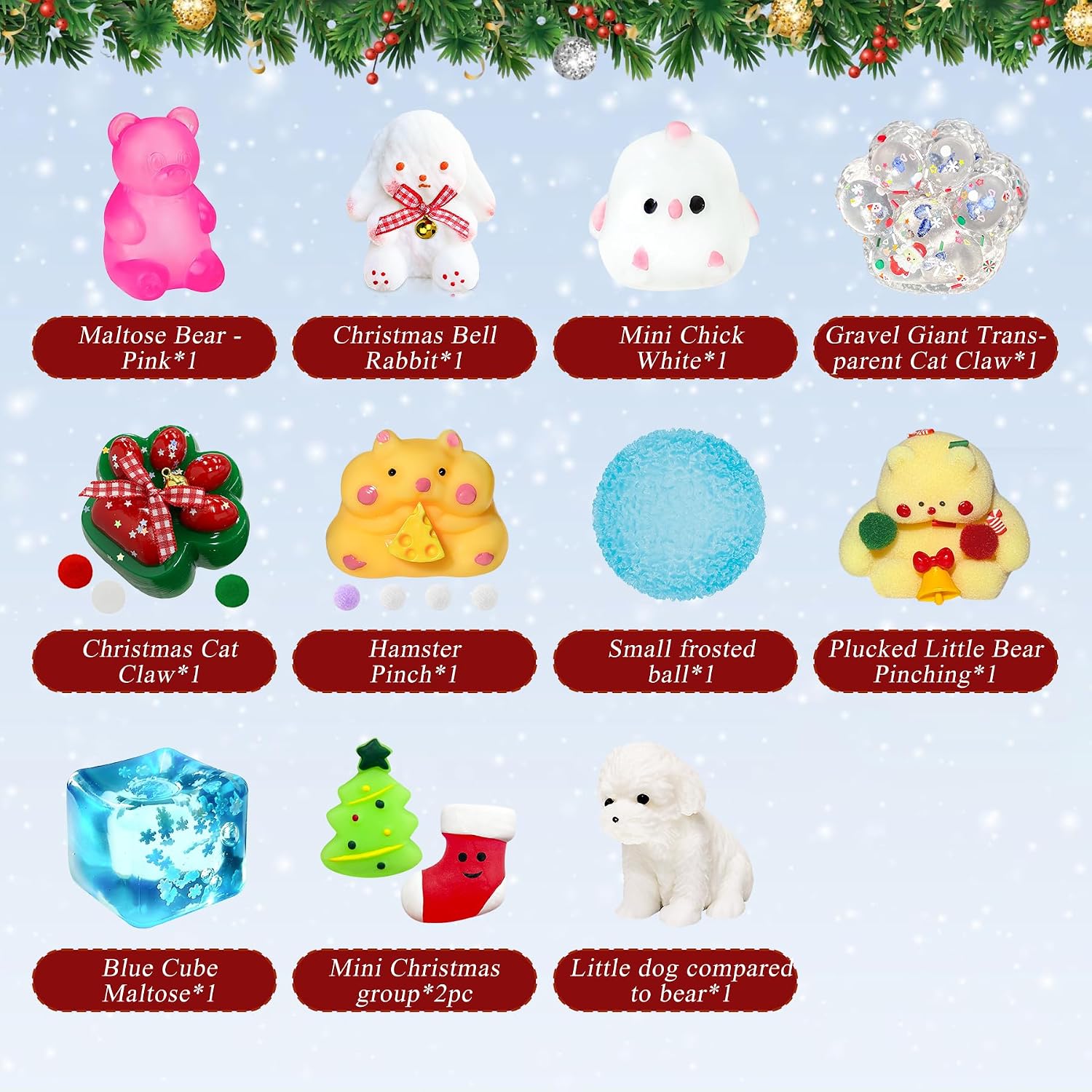 Detalle 1 de niaosiben Squishy Fidget Advent Calendar 2026, 24-Day Christmas Toy Countdown