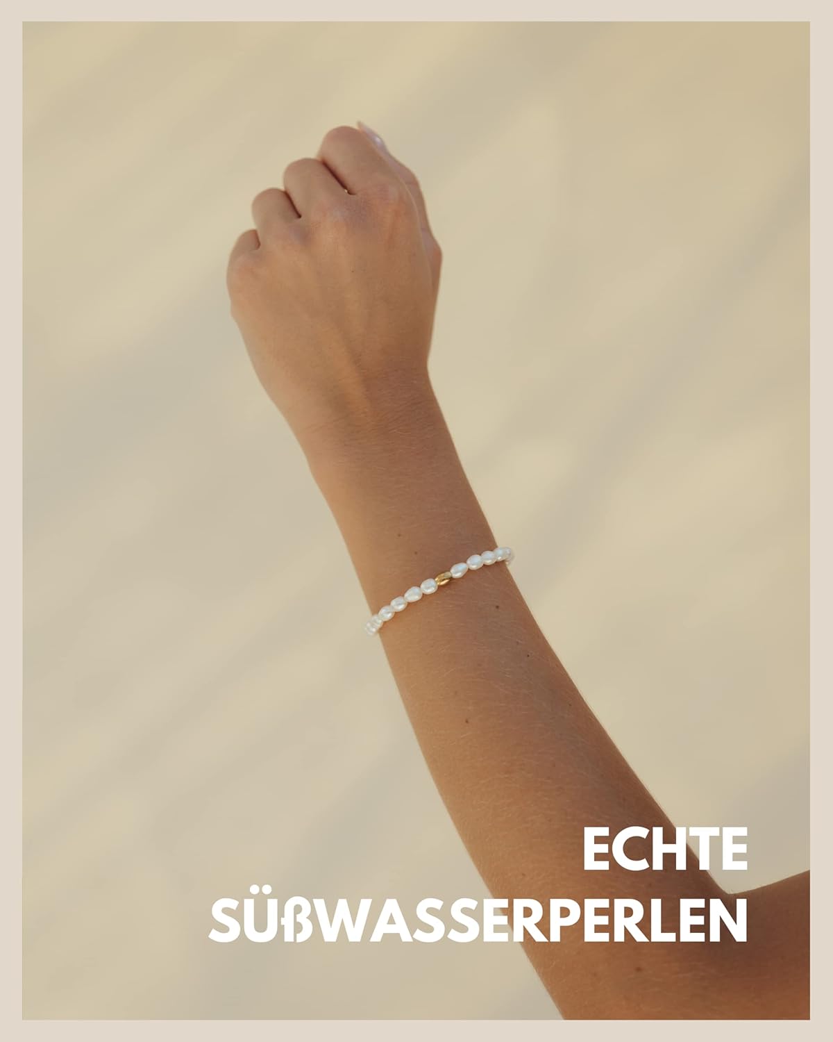 Detalle de GD GOOD.designs Perlenarmband für Damen mit echten Süßwasserperlen (4 mm), 18K-Vergoldung, verstellbar 15–19 cm