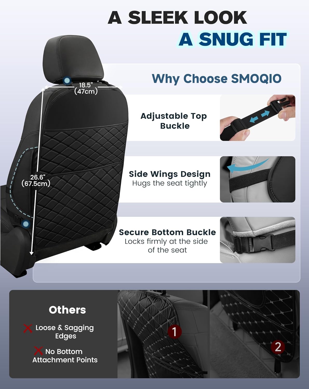 Thumbnail 2 de SMOQIO Seat Back Protectors for Kids (2-Pack) with Large Pocket Organizer, Black